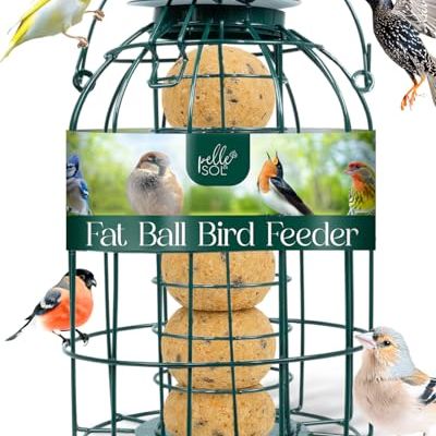Pelle &amp;amp; Sol Bird Feeder - Suet and Fat Ball Feeder for Wild Birds - Compact Iron Design for Bird Feeders Hanging Station - Weather Resistant, Squirrel Proof, Easy Clean, Hang Anywhere Outdoor Feeders