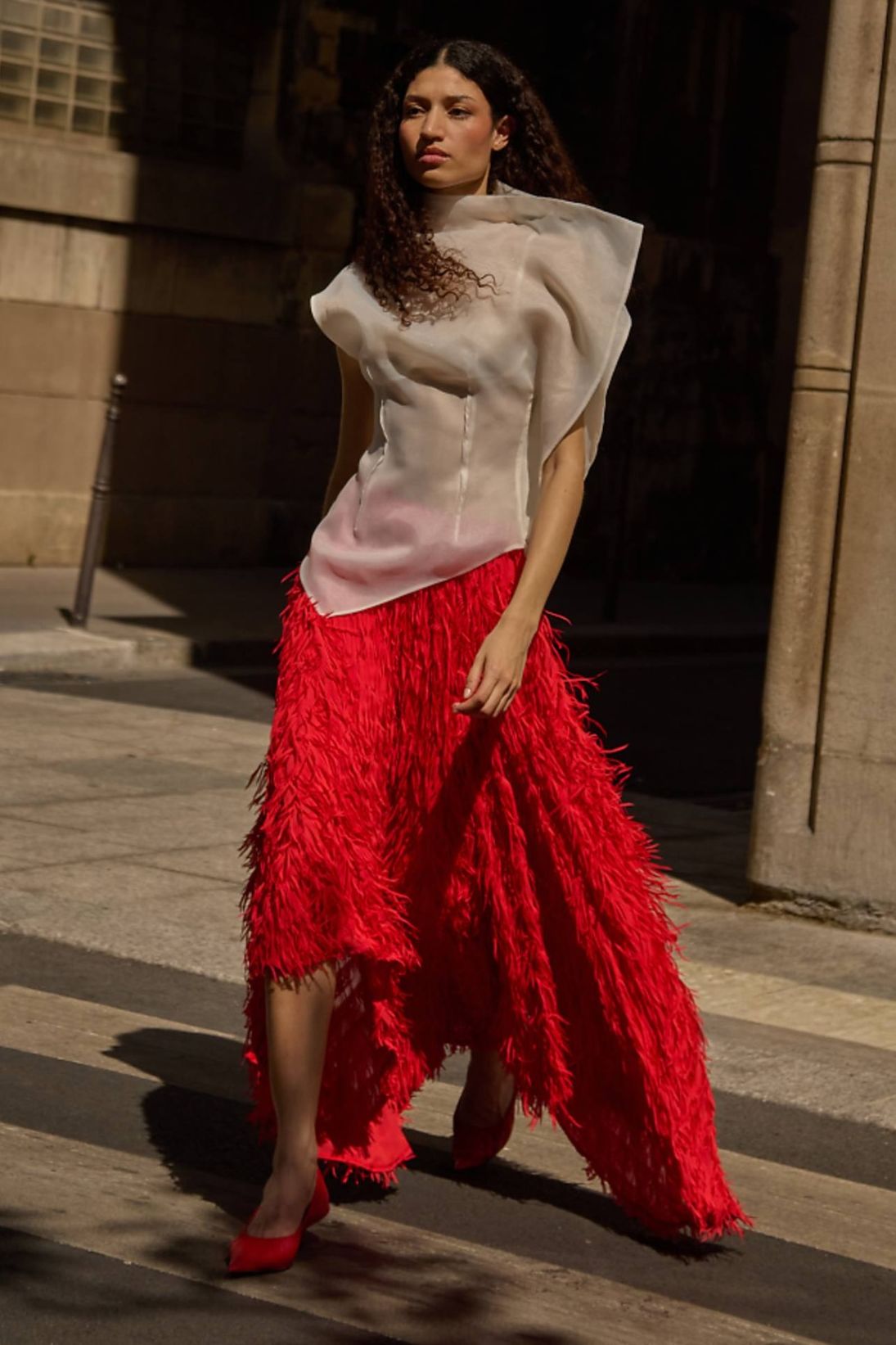 Arrange Asymmetric Organza Top With Dart Detail in White