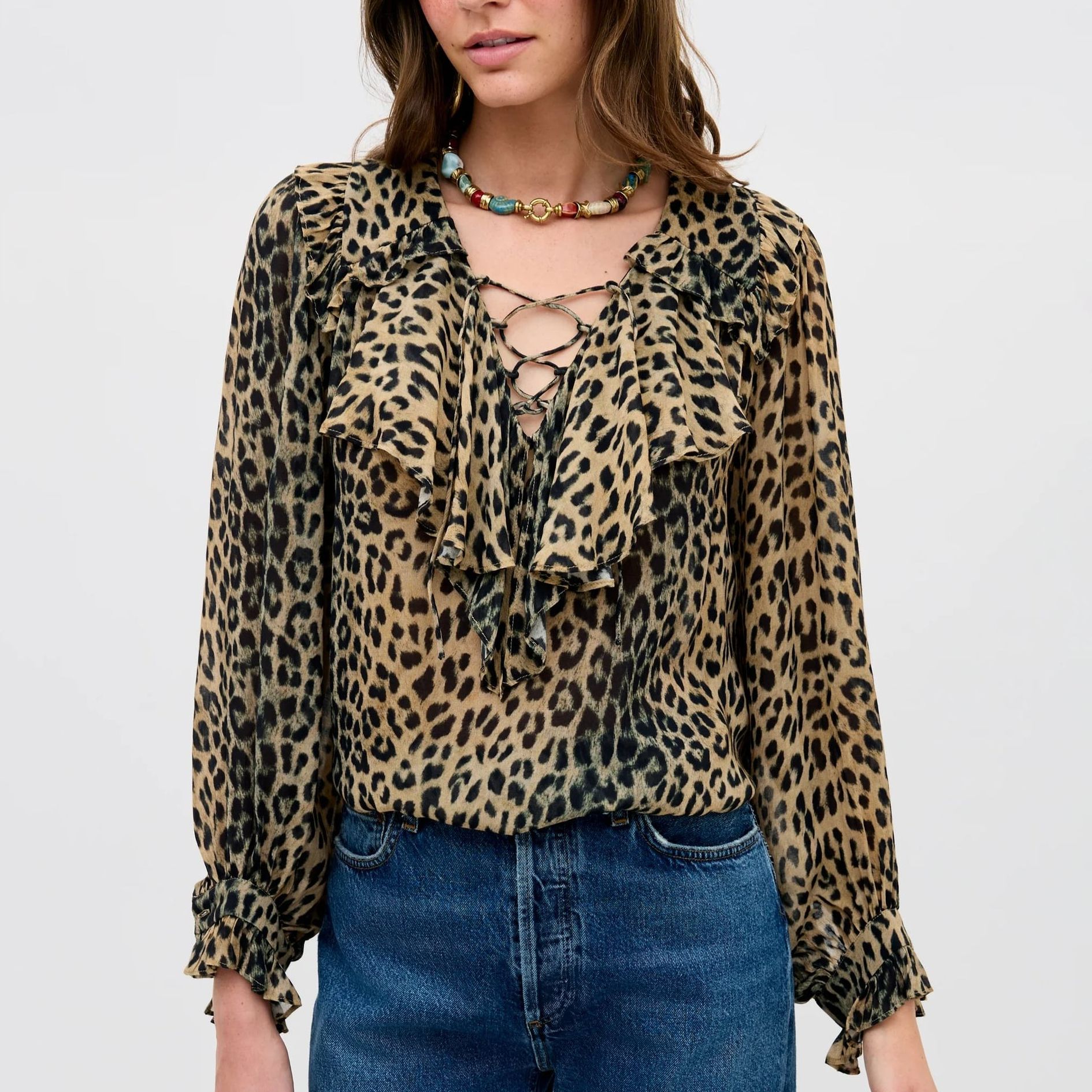 Milia Georgette Blouse in Nina Leopard Brown