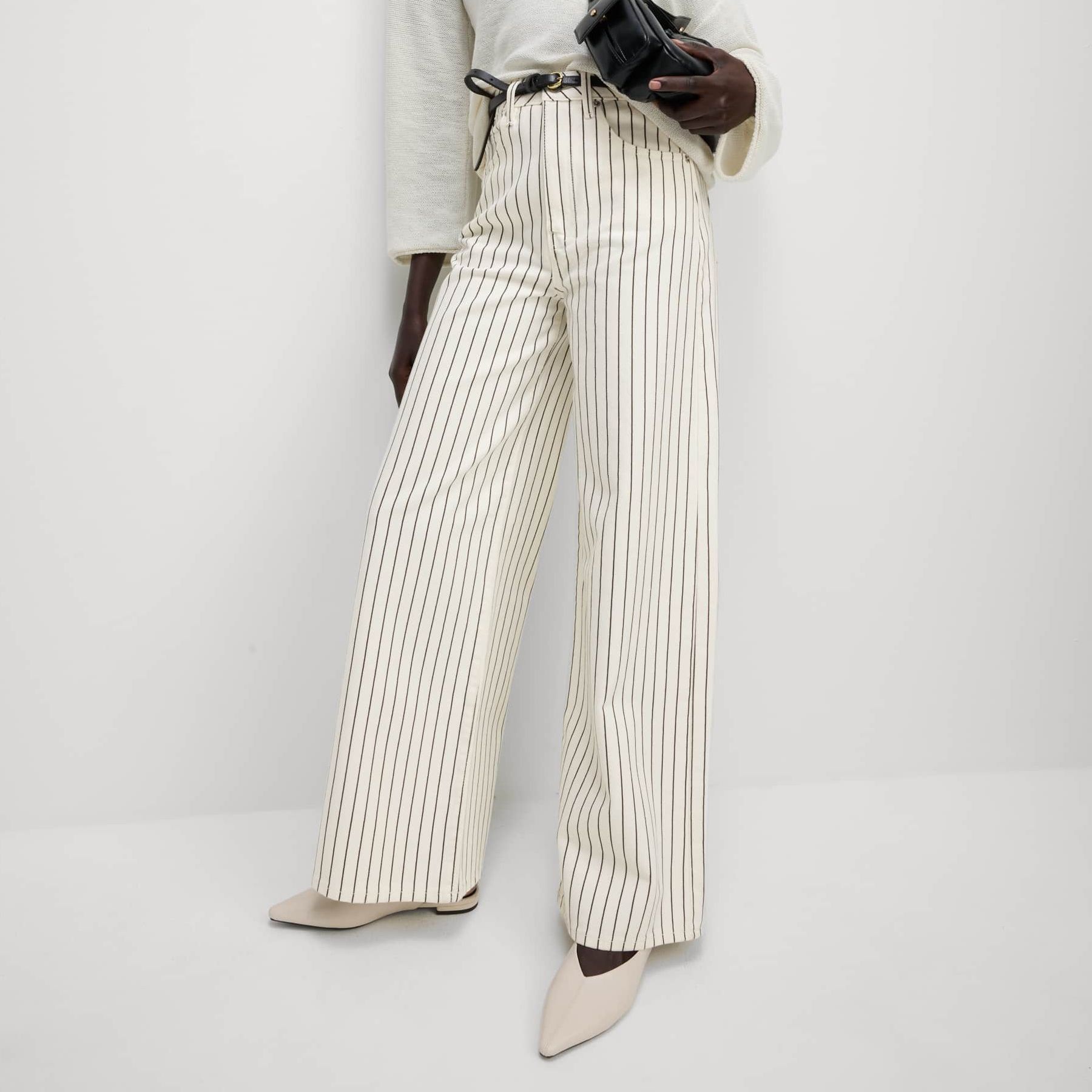 Pure Cotton Striped Wide Leg Trousers