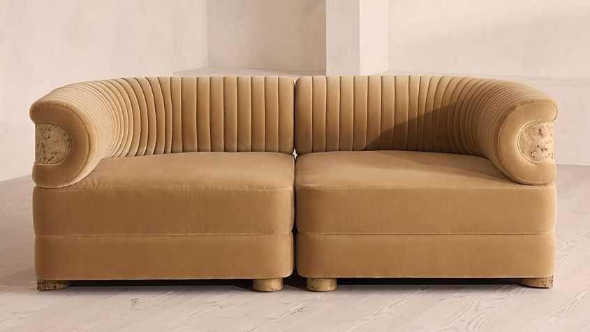 Caleb Modular Three Seater Sofa, Velvet, Camel, Blonde Burl, Uk