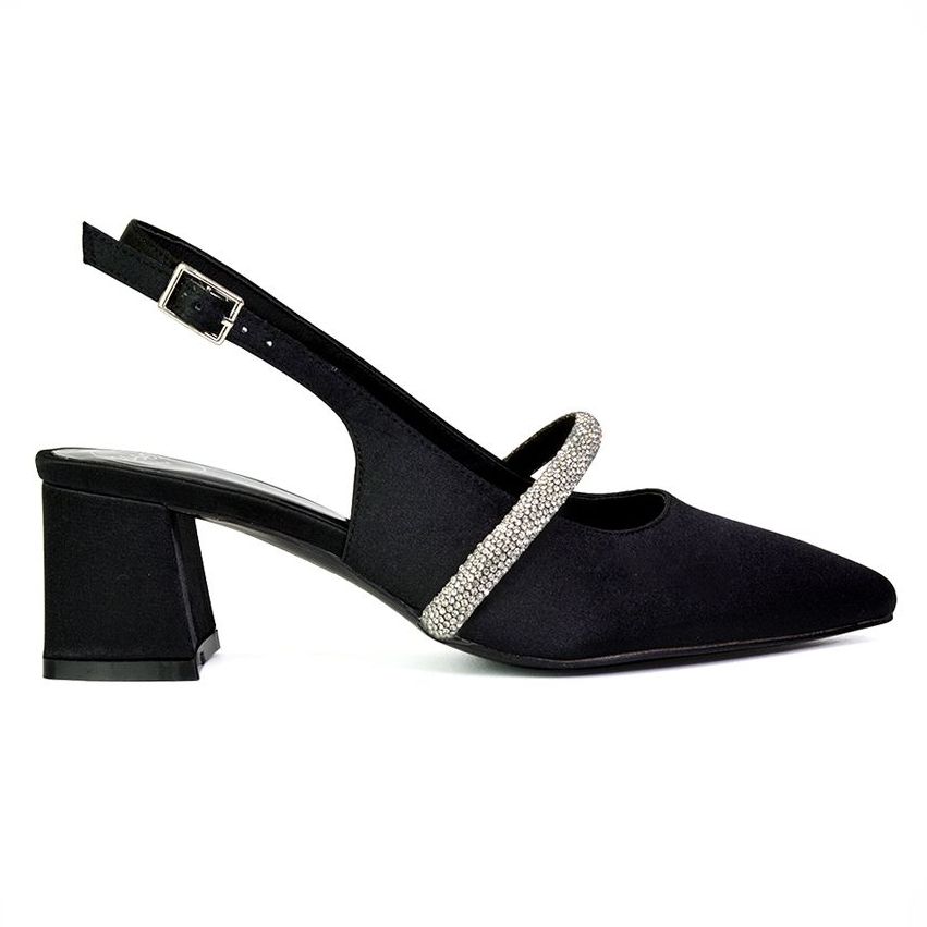 &#039;sandie&#039; Sling Back Strappy Pointed Toe Diamante Mid Block Heels