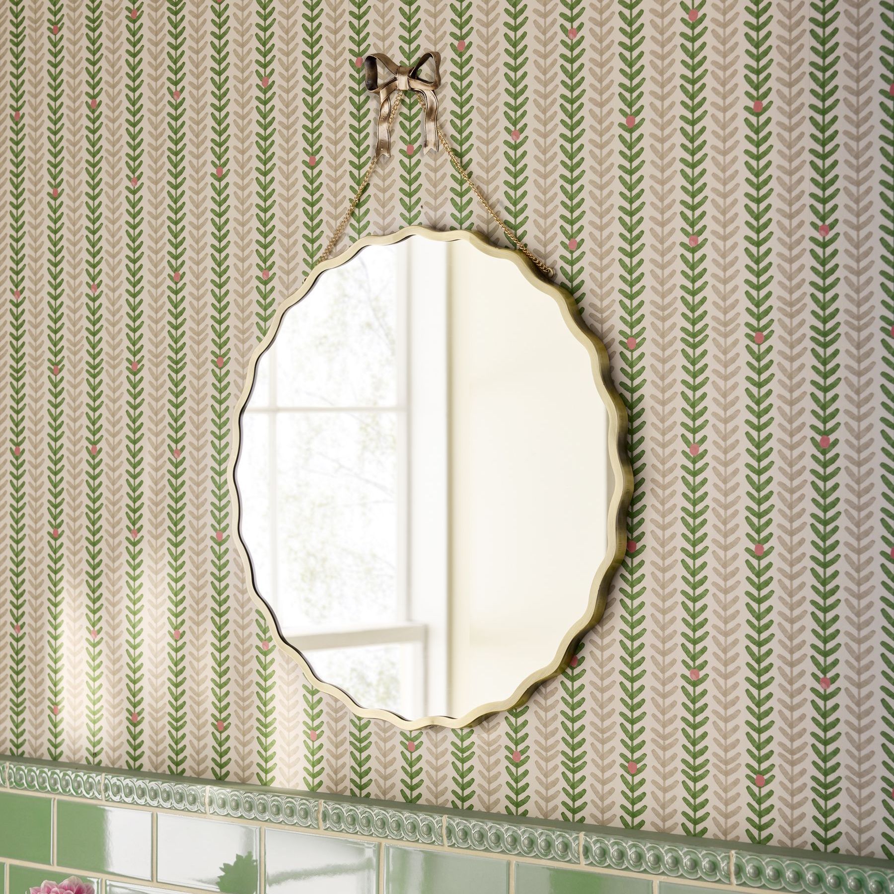 Gold Bow Hanging Round Wall Mirror