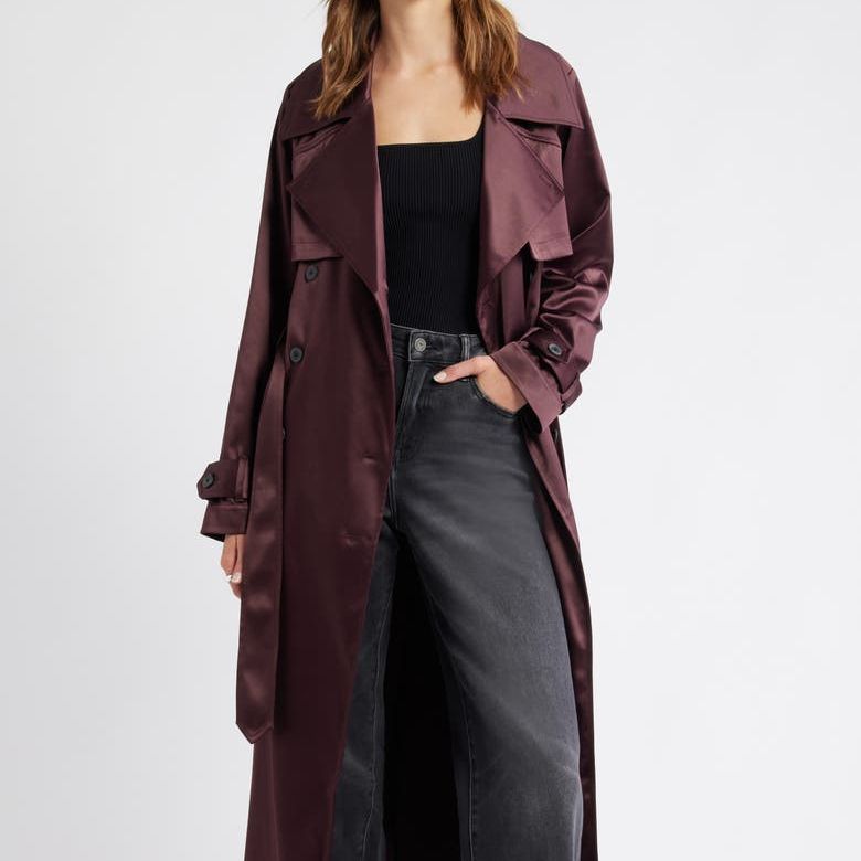 Belted Satin Trench Jacket