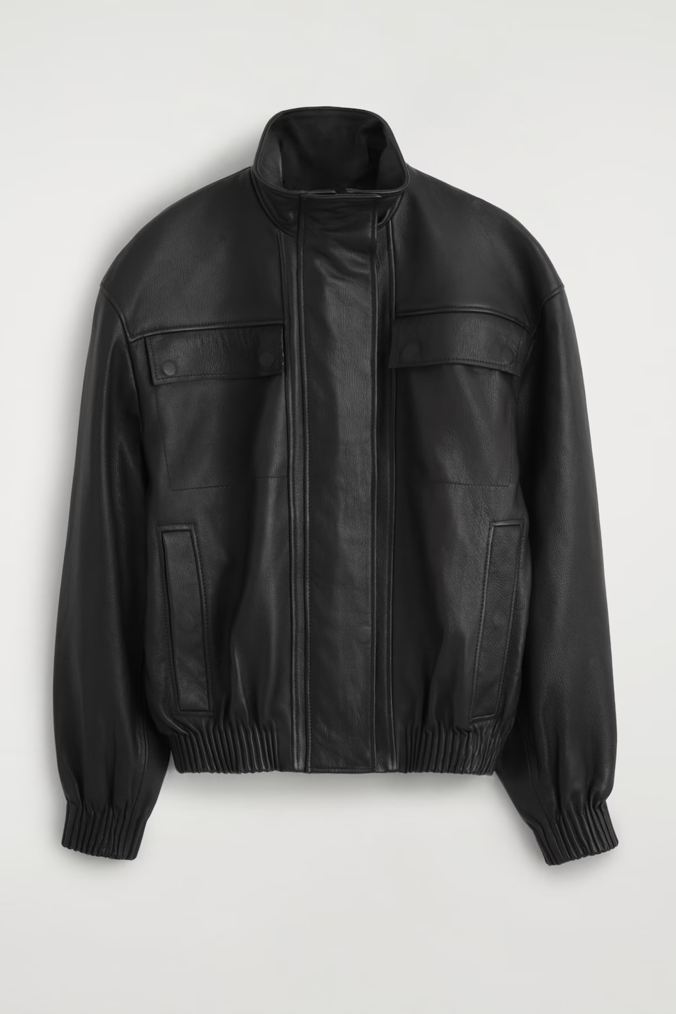 COS, Leather Mock-Neck Bomber Jacket