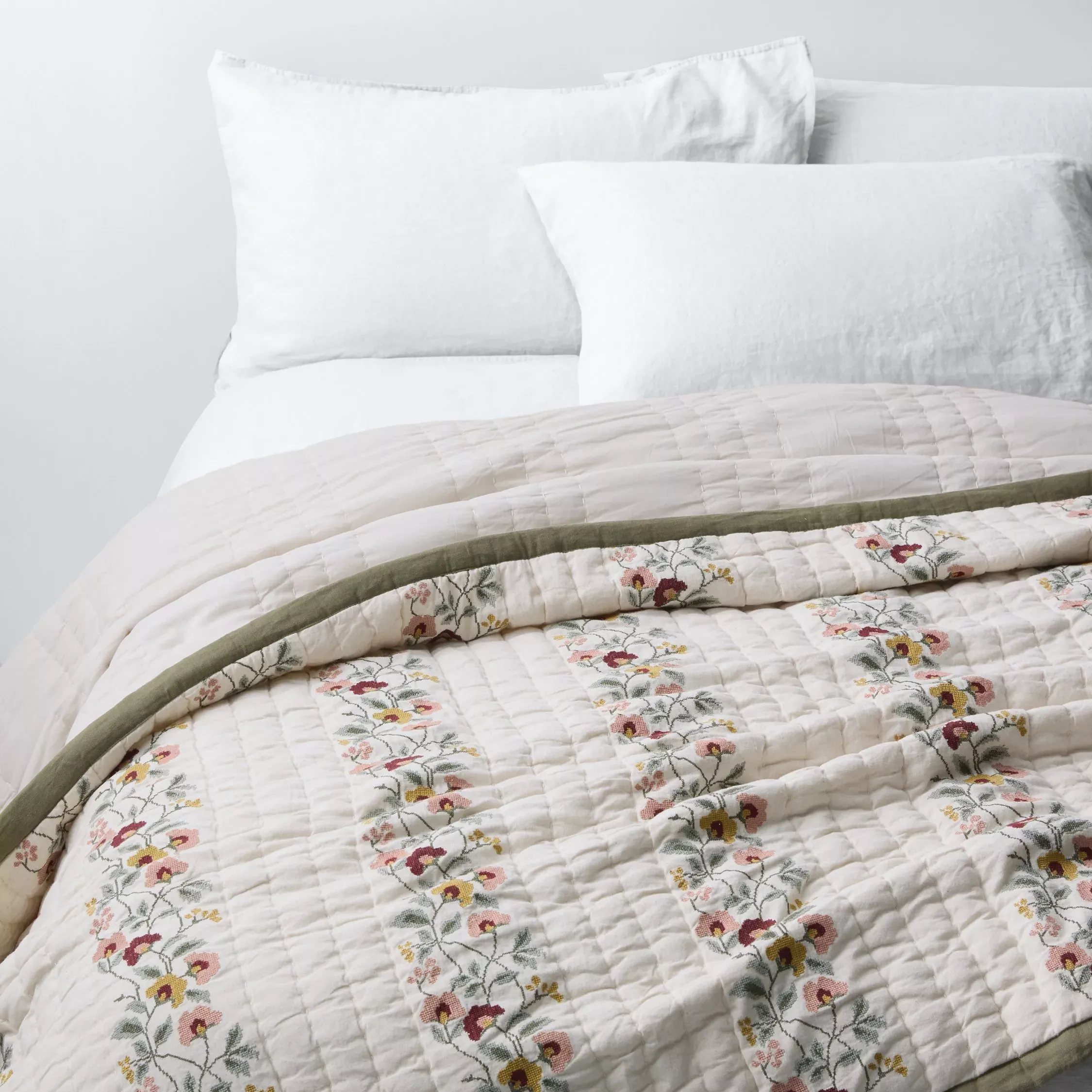 John Lewis Cross Stitch Flowers Quilt, Multi