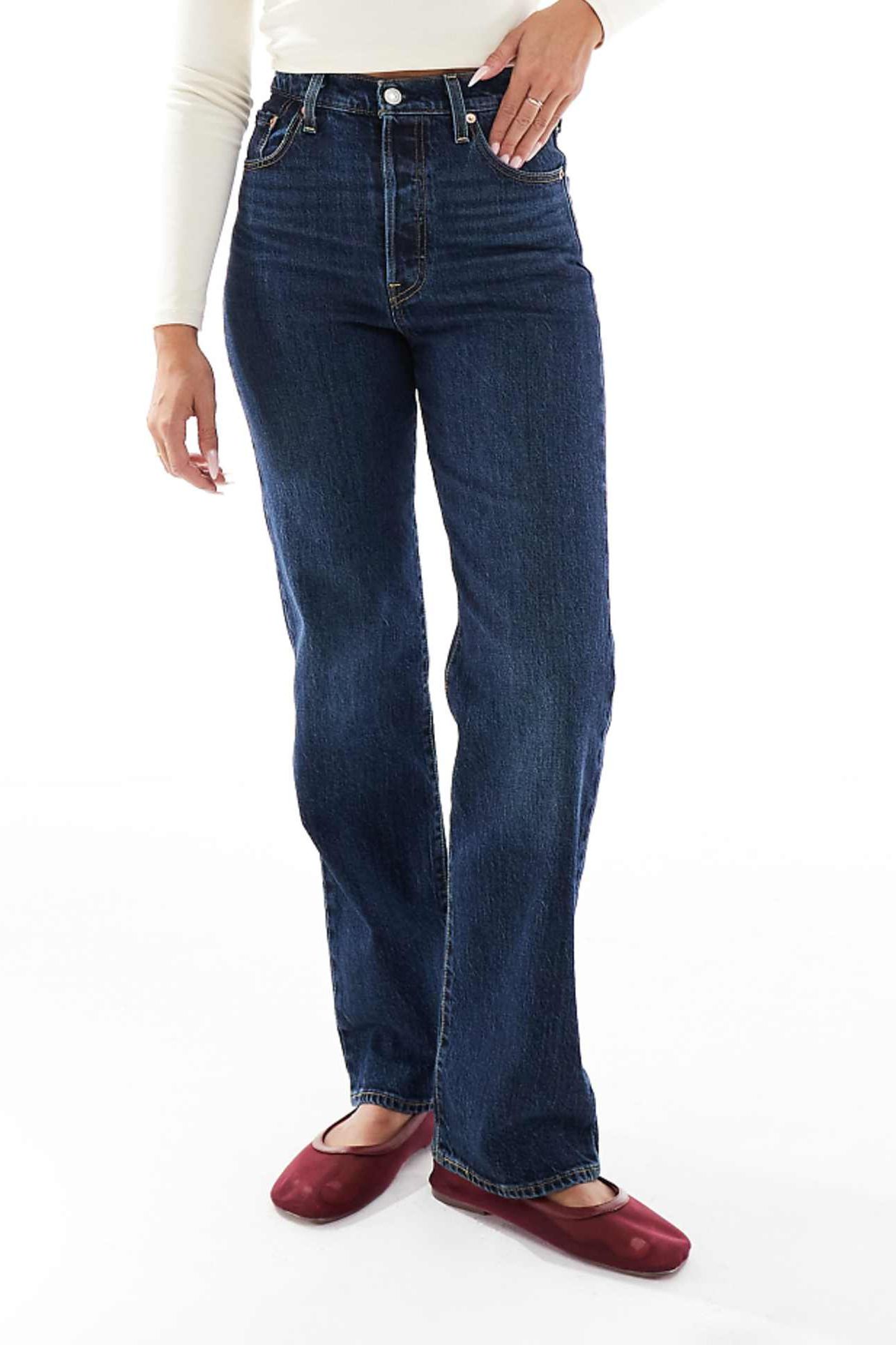 Levis Ribcage Straight Full Length Jeans in Dark Wash