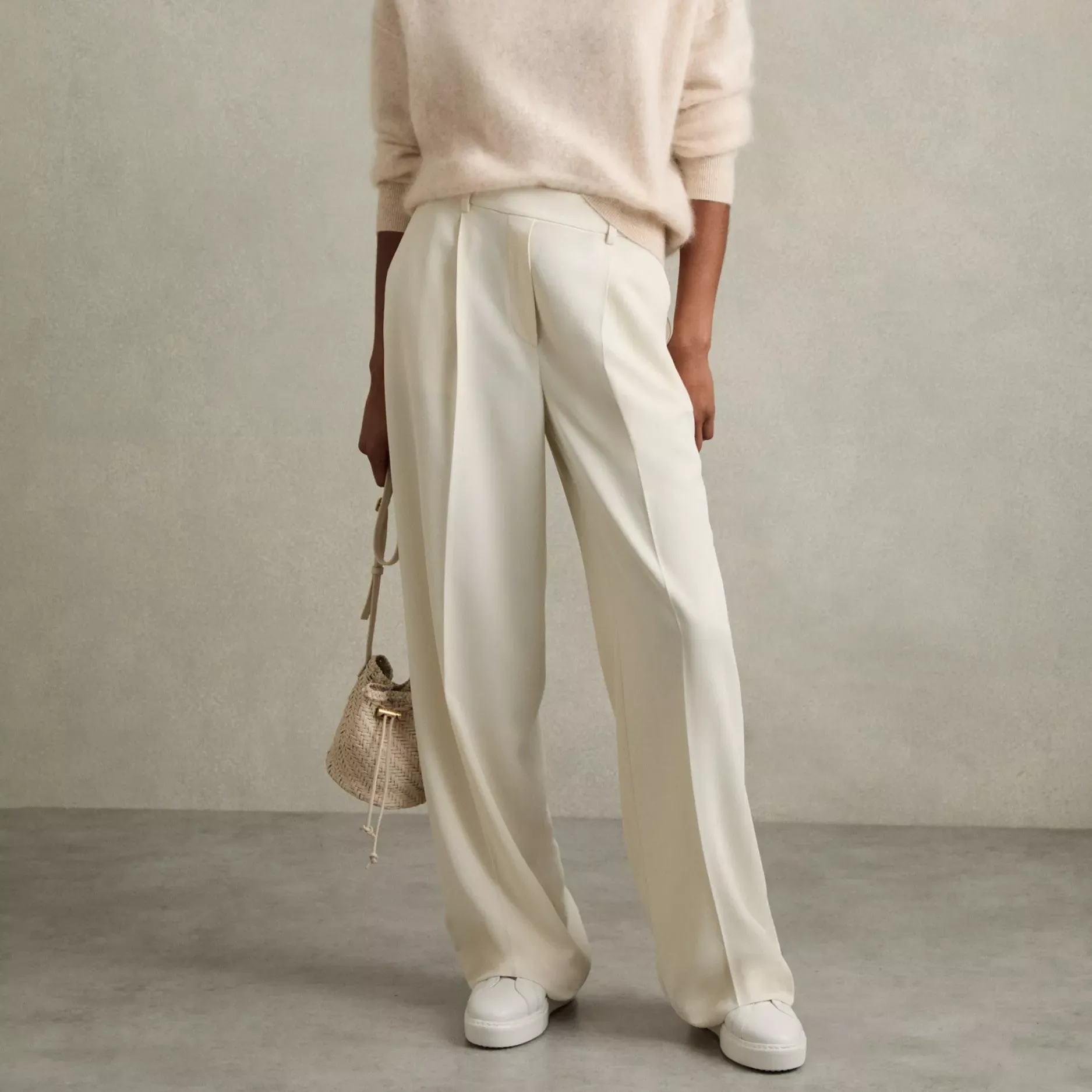 Reiss Eden Wide Leg Trousers, Black