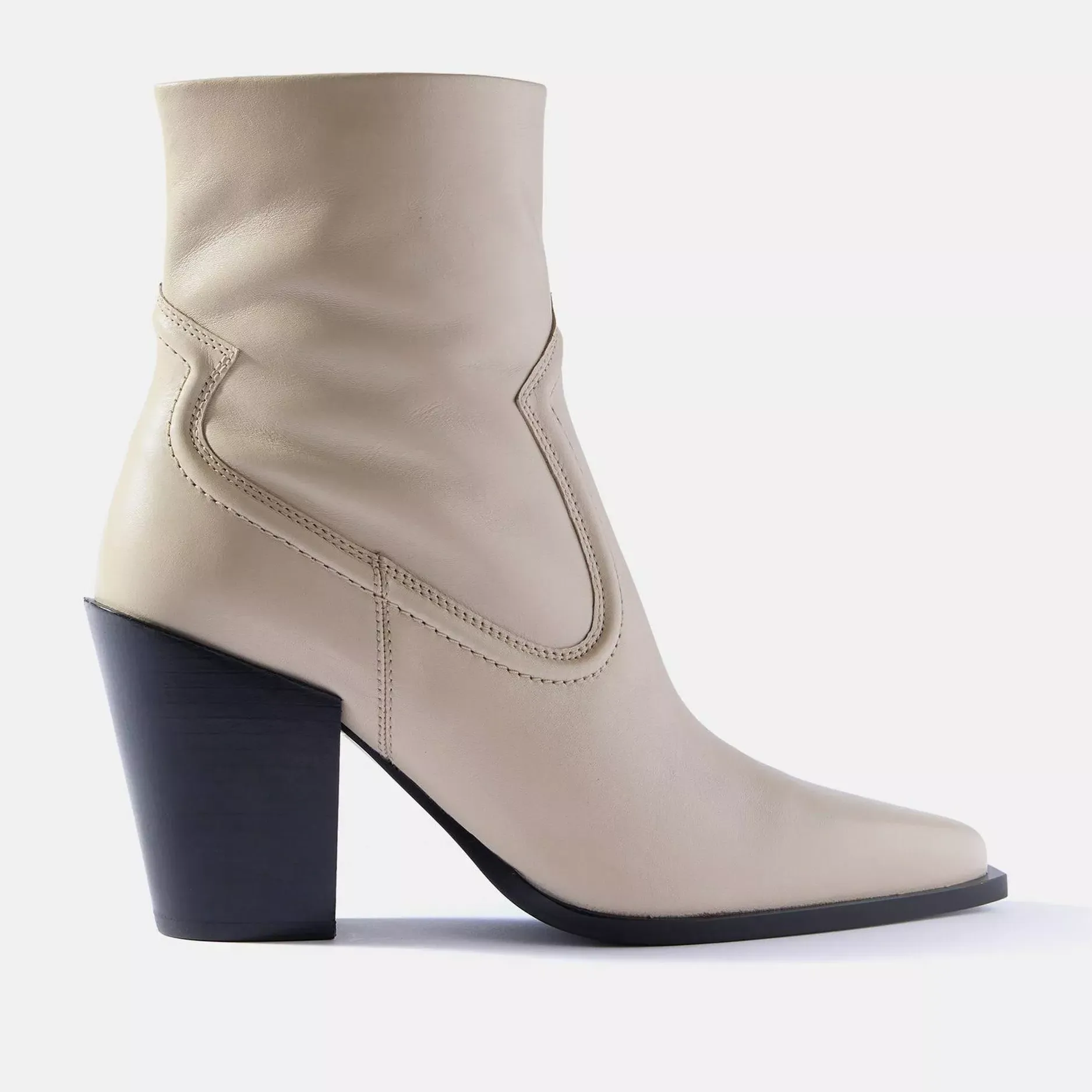 Mint Velvet Lorna Leather Ankle Boots, White Ivory