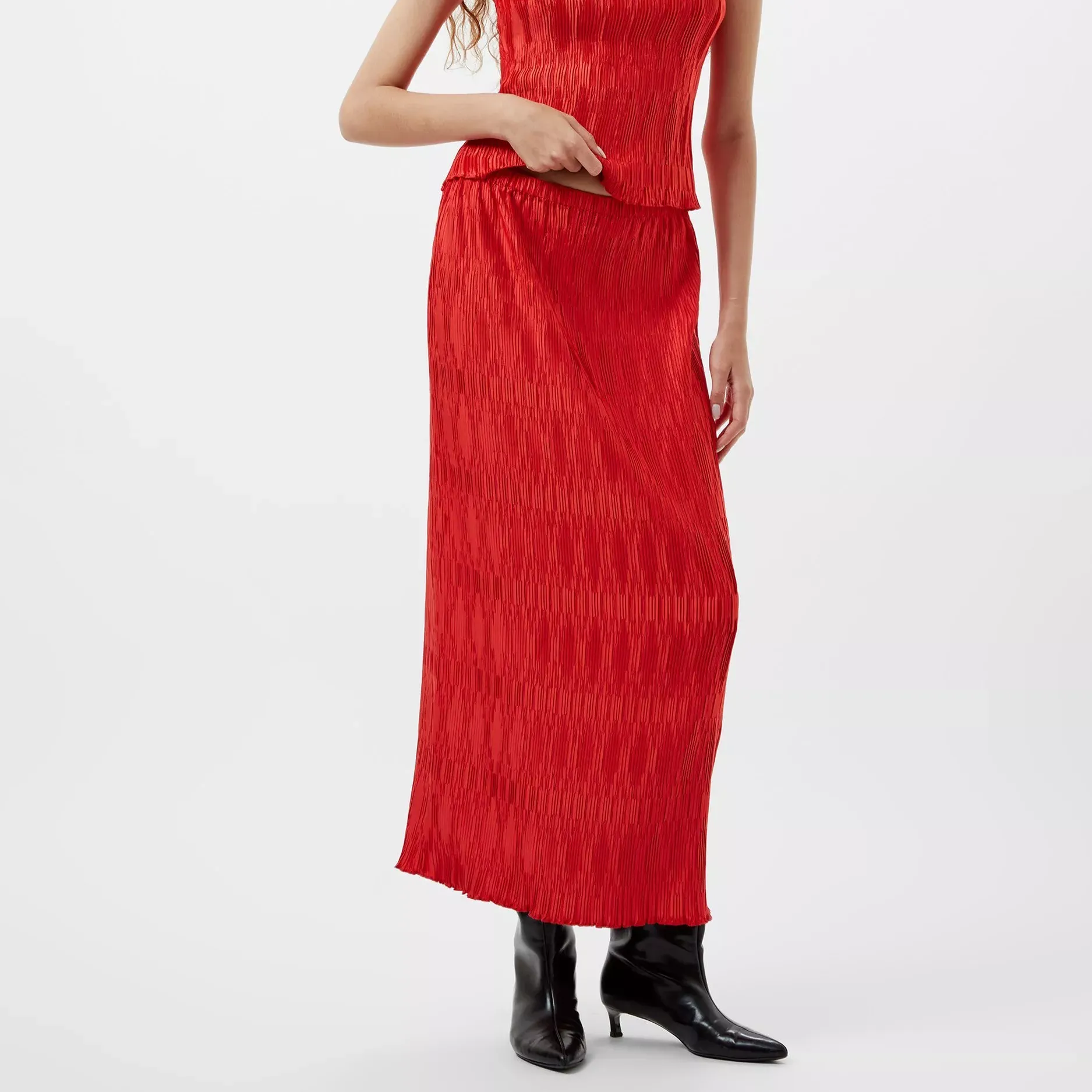 French Connection Moira Pleated Skirt, Scarlet Red