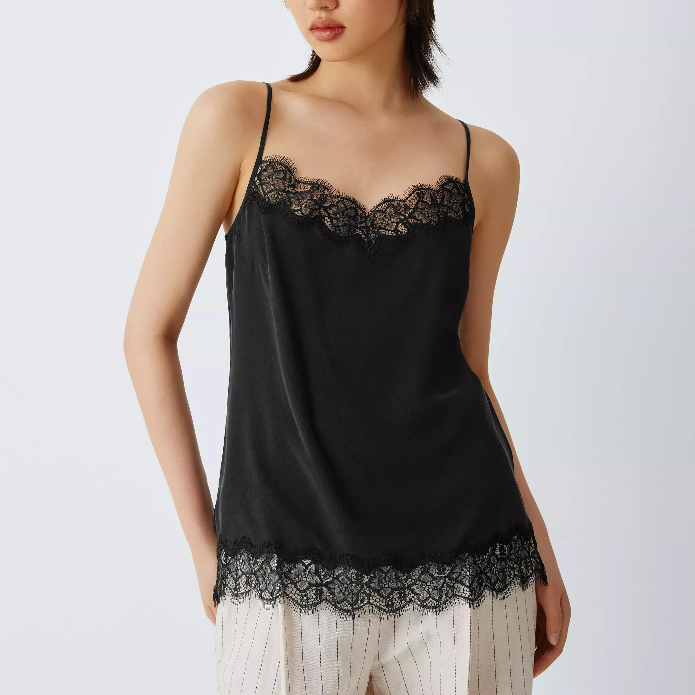 John Lewis Pure Silk Lace Trim Cami Top, Off White