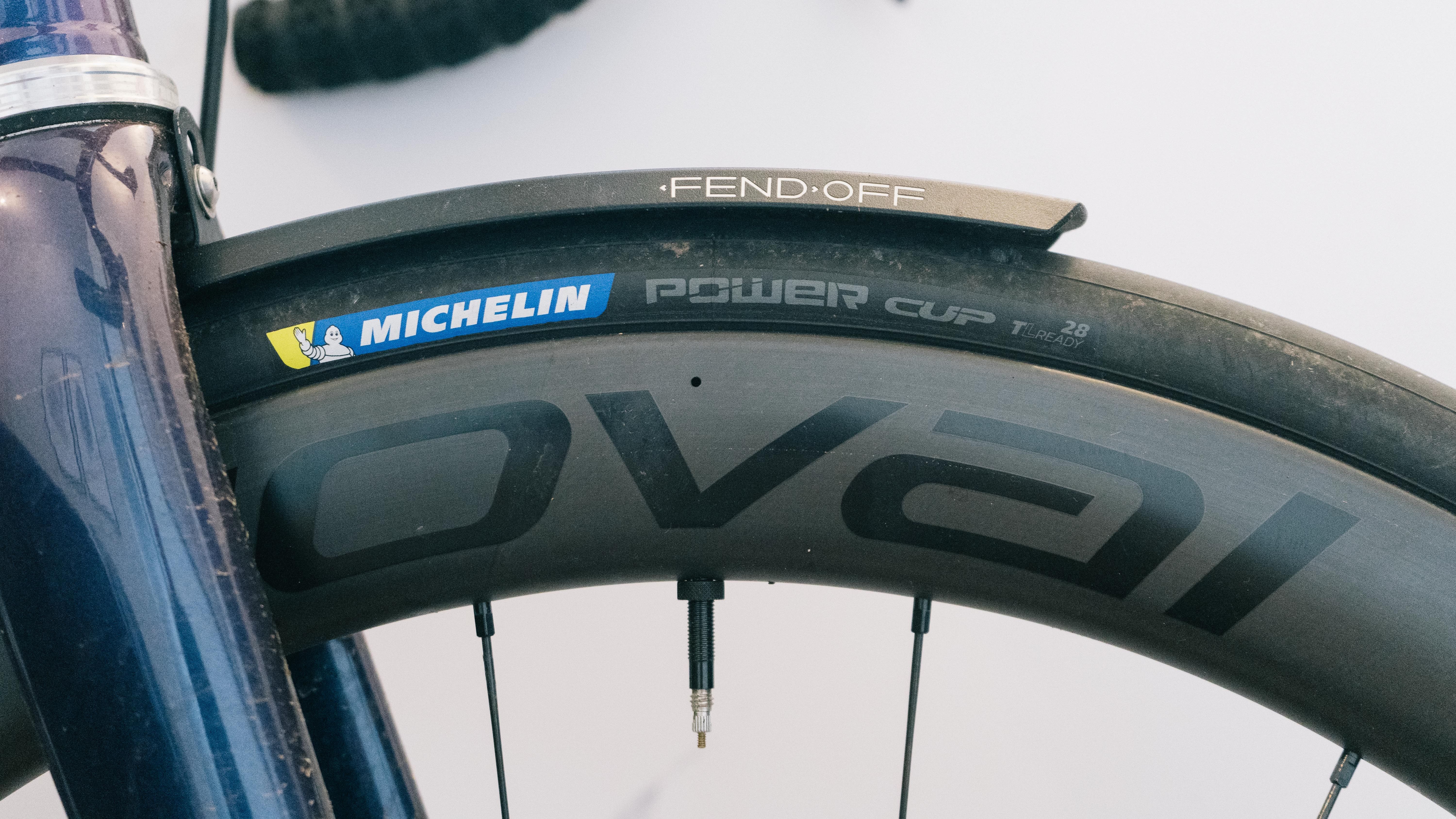 Michelin Power Cup road bike tyres fitted to Roval rims