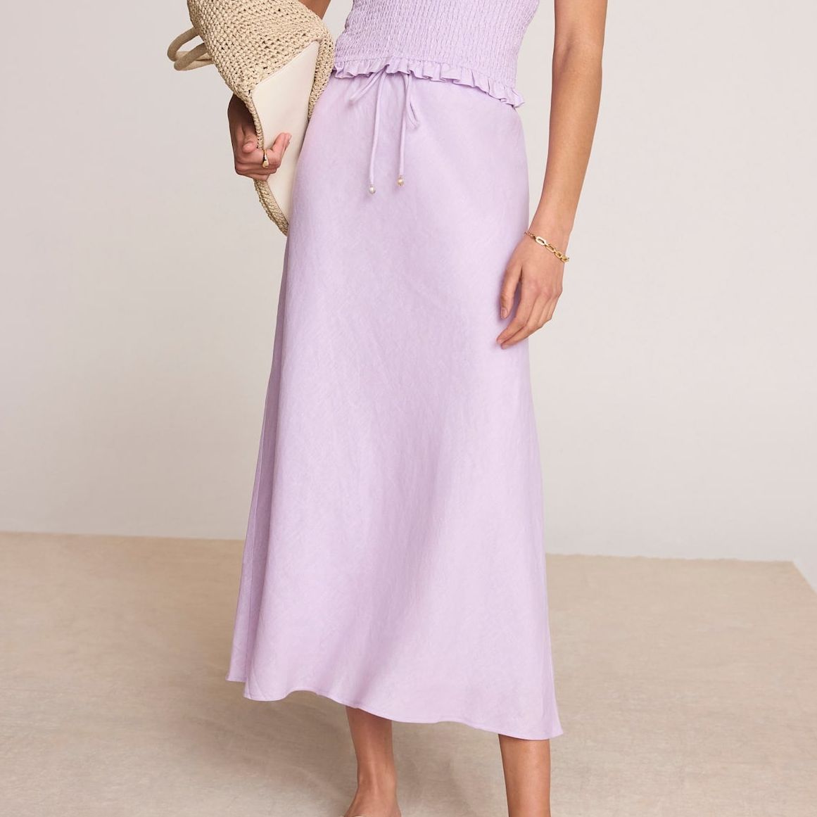 Lilac Linen Bias Midi Skirt