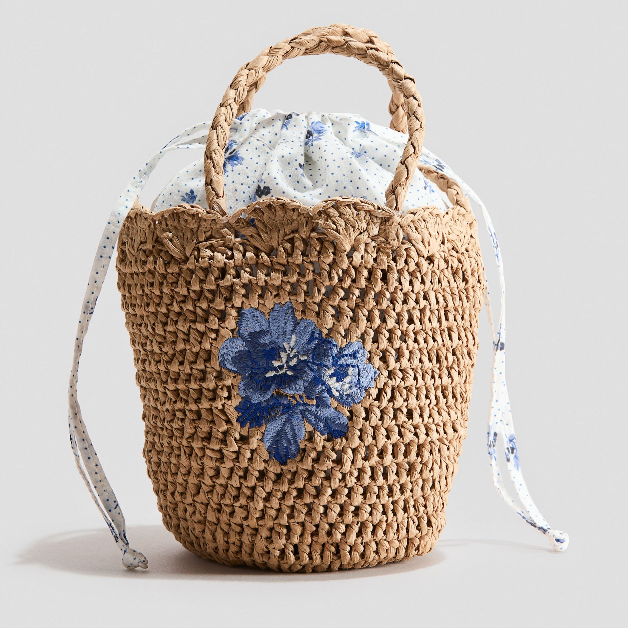 H&amp;amp;M Dark Beige Floral Bucket Bag