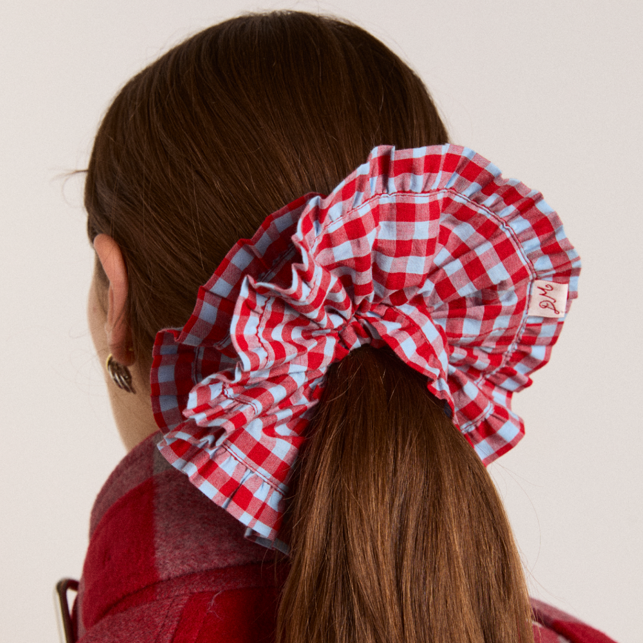 Frill Edge Scrunchie - Blue &amp;amp; Red Gingham