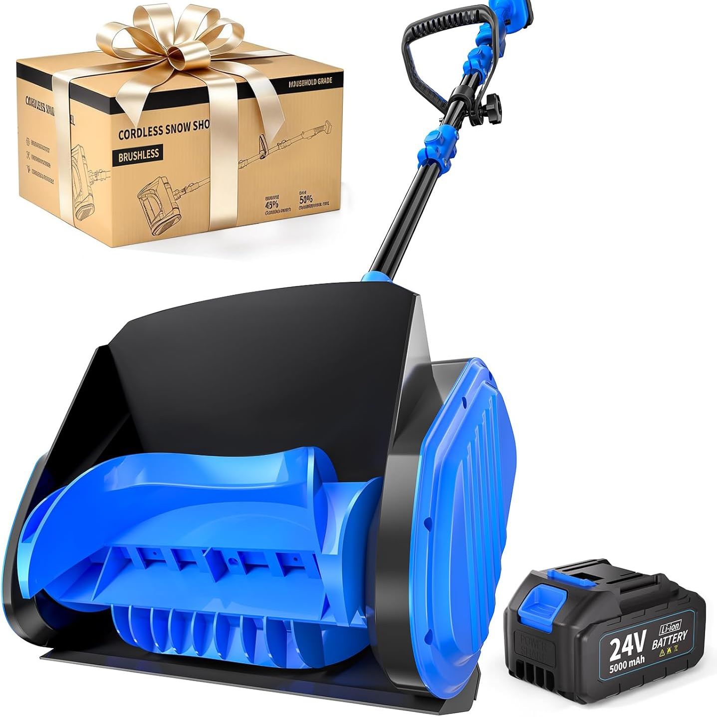 Electric Cordless Snow Shovel, 14.4-Inch | 24v | 5.0ah Brushless Cordless Snow Blower With Battery and Charger, 26ft Throwing Distance, 5000rpm/min, Snow Removal for Driveway/steps/patio/sidewalk