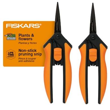 Fiskars 6" Pruning Scissors (2-Pack) for Flowers, Buds, Weeds and Small Plants, Garden Snips With Resin Resistant Nonstick Stainless Steel Blades, Gardening Trimmers With Comfortable Handle