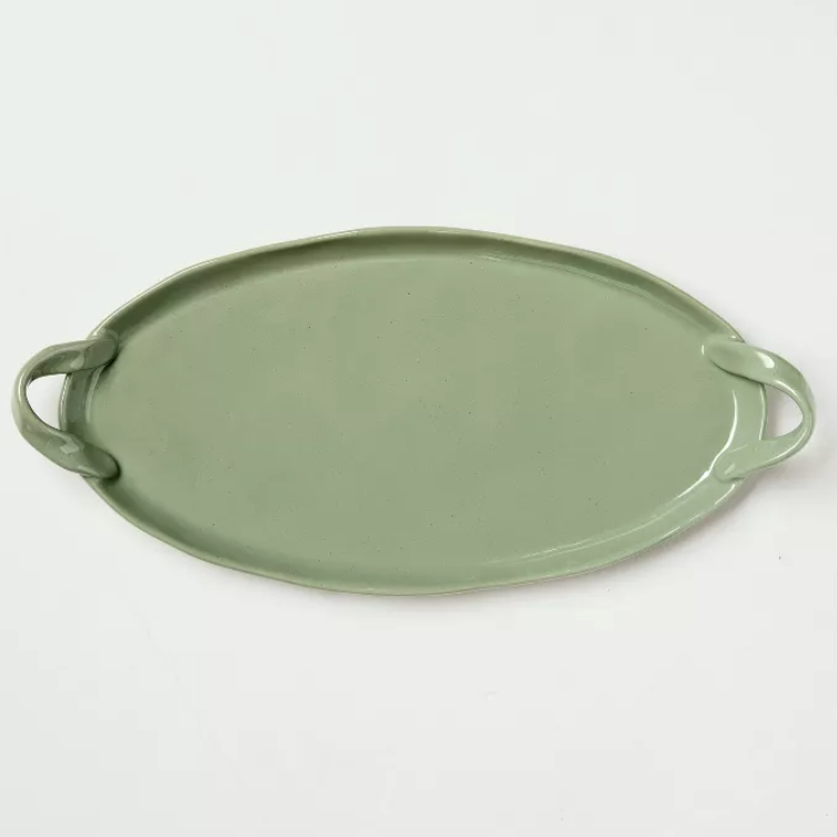 16"x7.75" Ceramic Decorative Tray Green - Hearth &amp;amp; Hand&amp;trade; with Magnolia