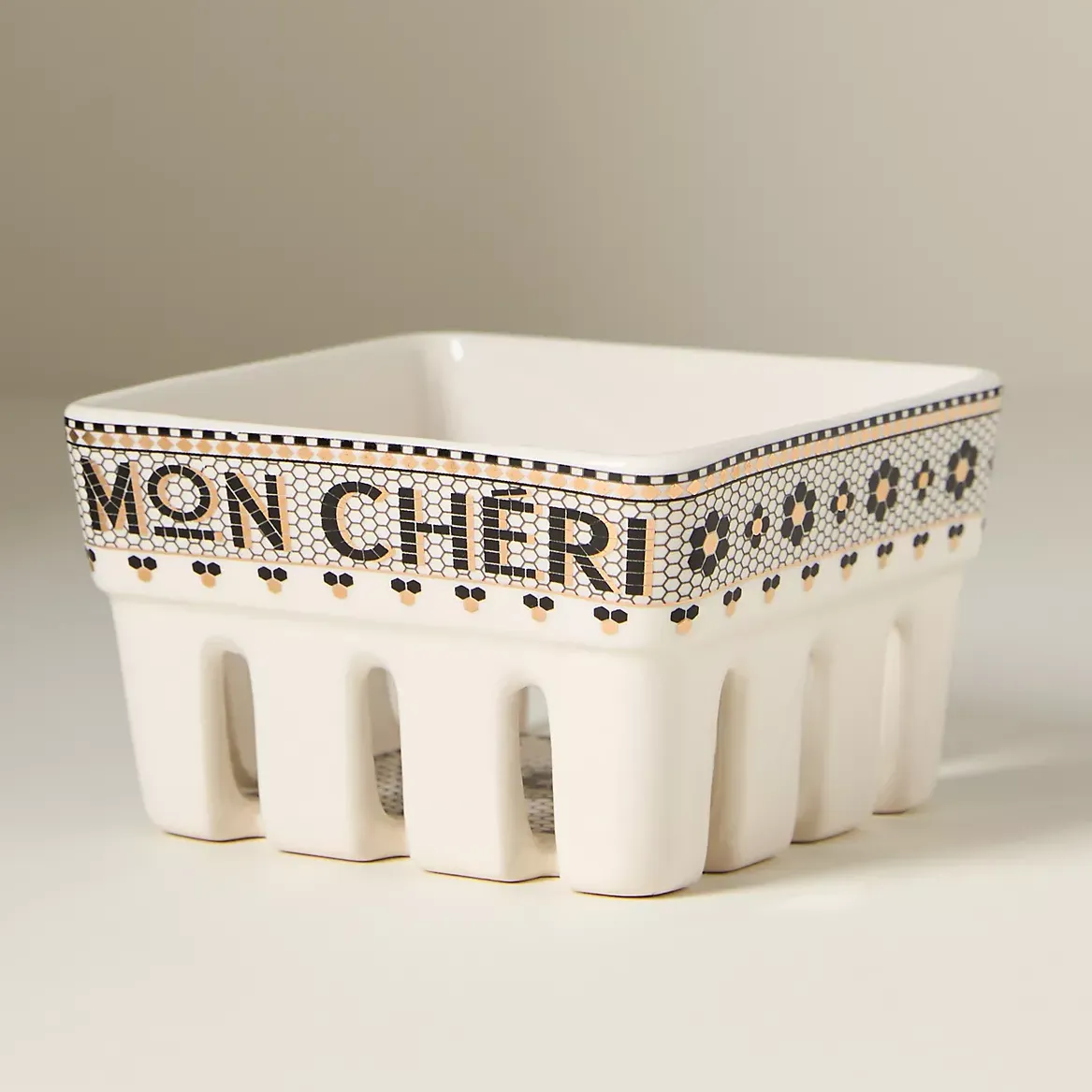 Bistro Tile Stoneware 24k Gold Accent Berry Basket