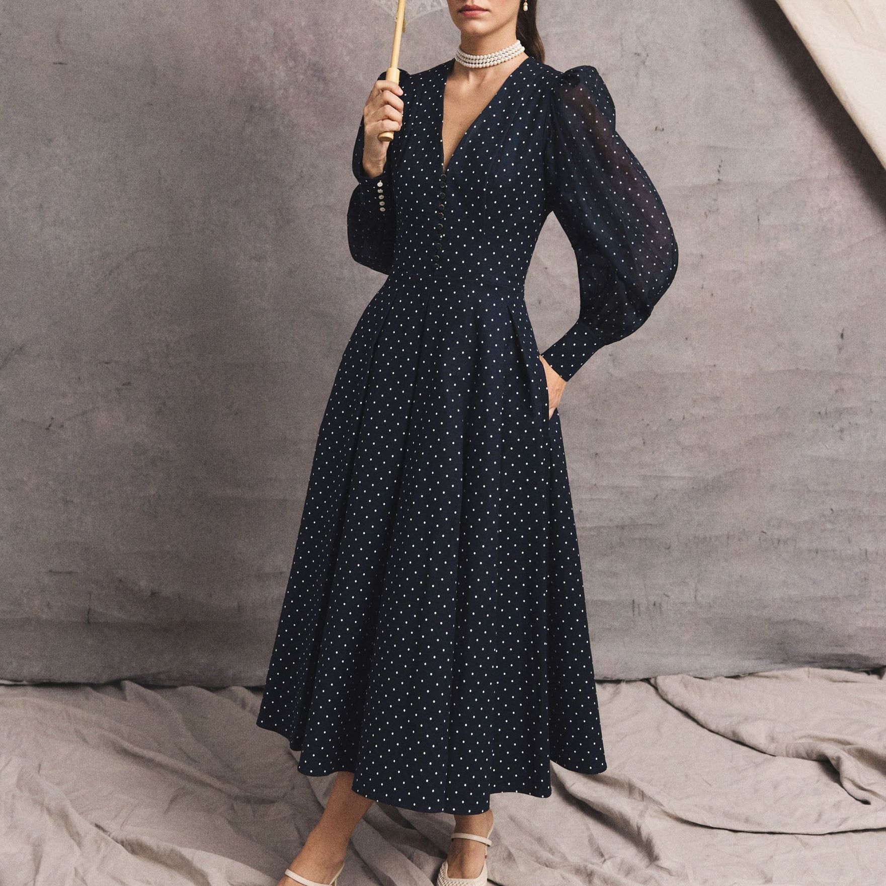 Lucie Dress (deep Navy Polka Dot)