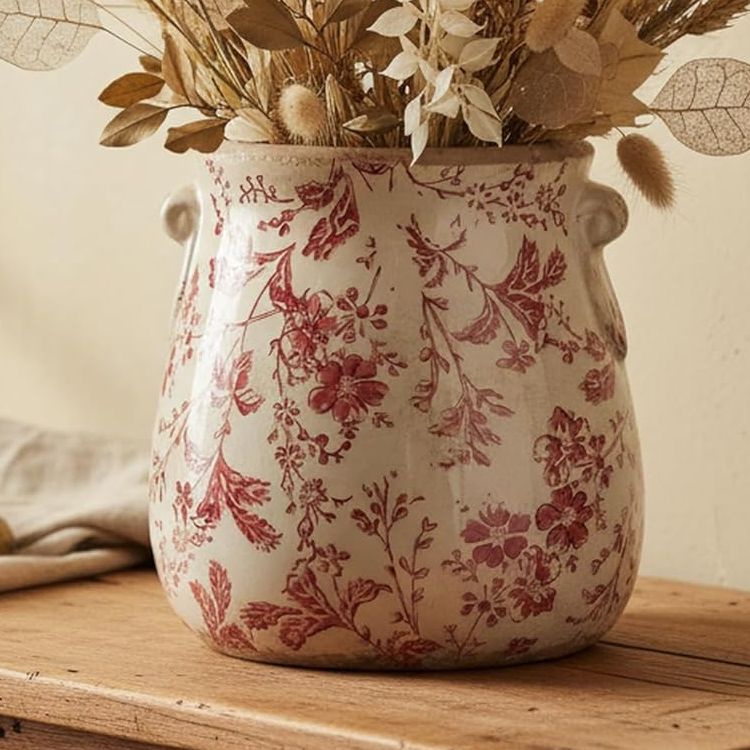 Xiaan Jiaju 6.68in. Tuscan Planter &amp;amp; Room and Home Decor, Decorative Vase, Indoor/outdoor Ceramic Plant Pot, Drainage Hole, Christmas Decorations, Red