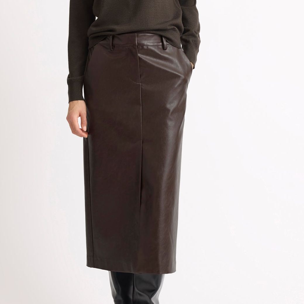 Chocolate Faux Leather Pencil Skirt - 8
