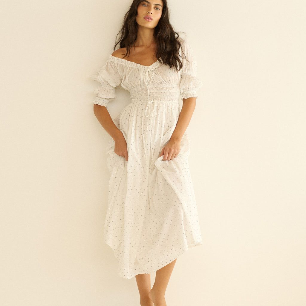 Ischia Dress -- Salt Flock Dot