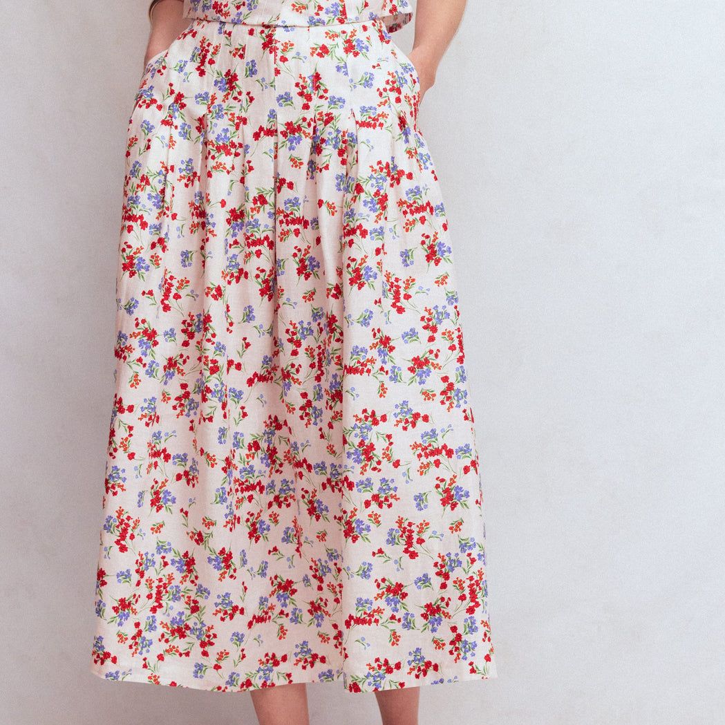 Boden Valentina Linen Skirt Ivory Bloom Scatter