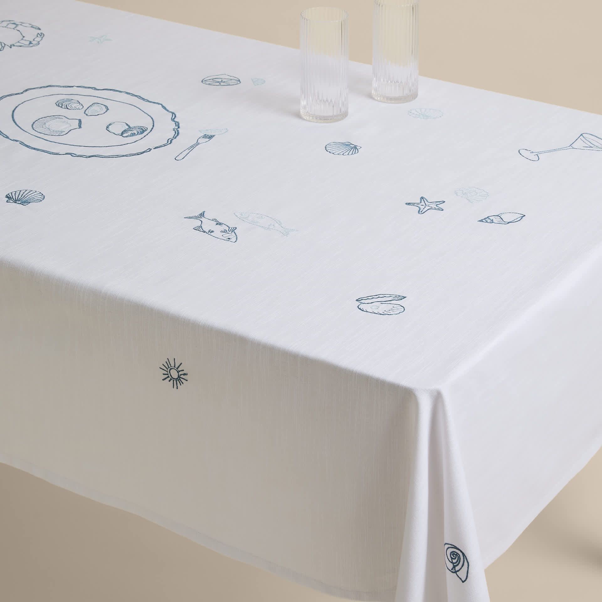 Pure Cotton Coastal Embroidered Tablecloth