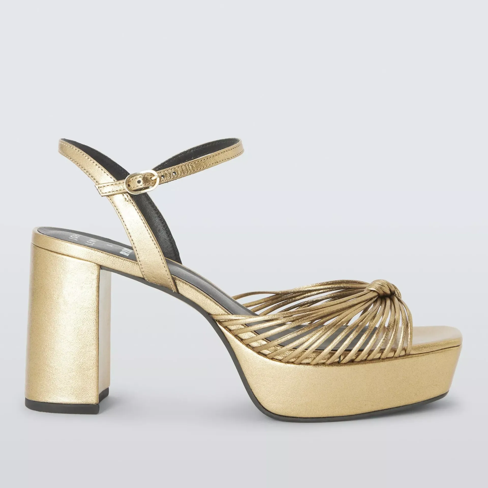 John Lewis X Rixo Niara Metallic Leather Open Toe Platform Sandals, Antique Gold