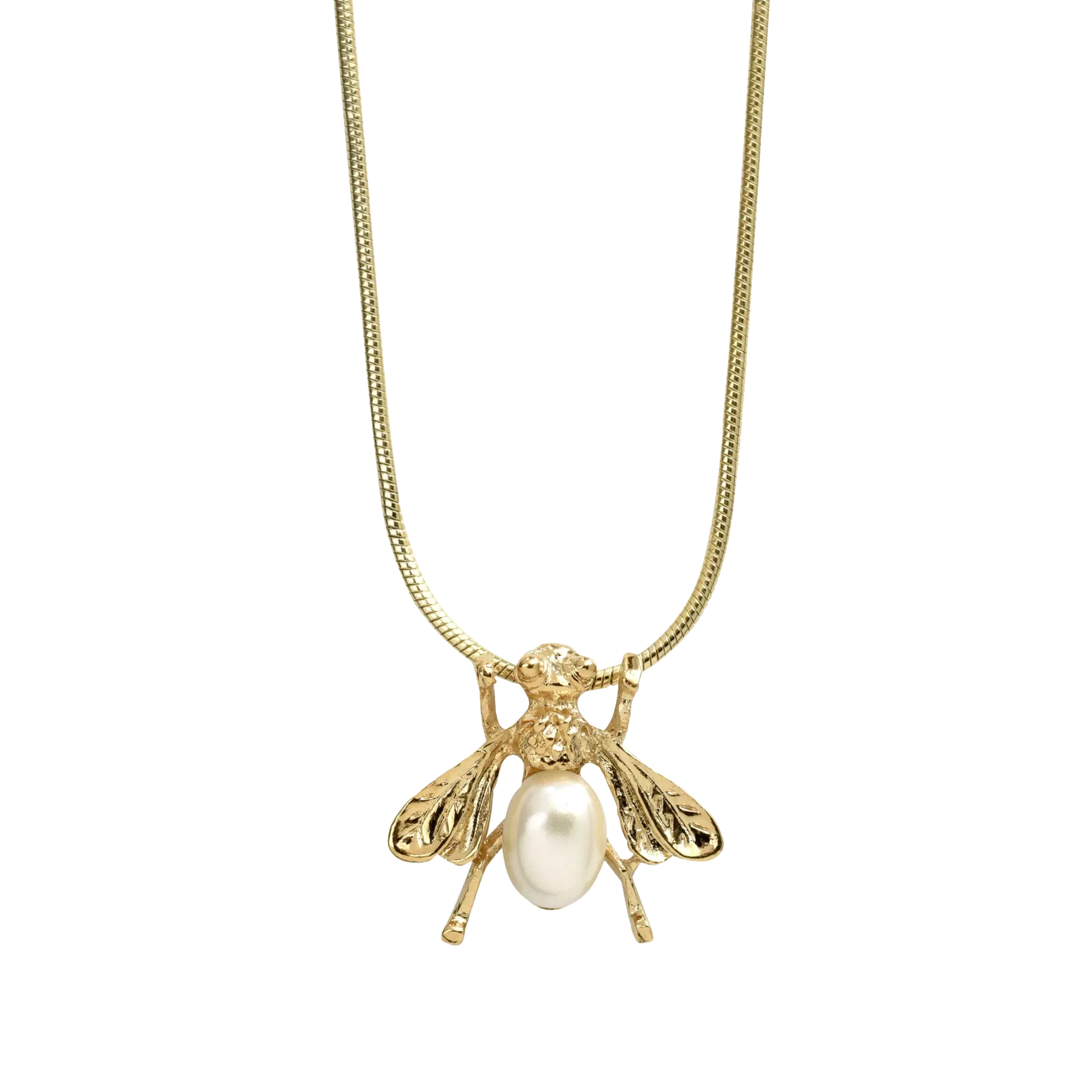 Eclectica Pre-Loved Faux Pearl Bee Pendant Necklace, Gold