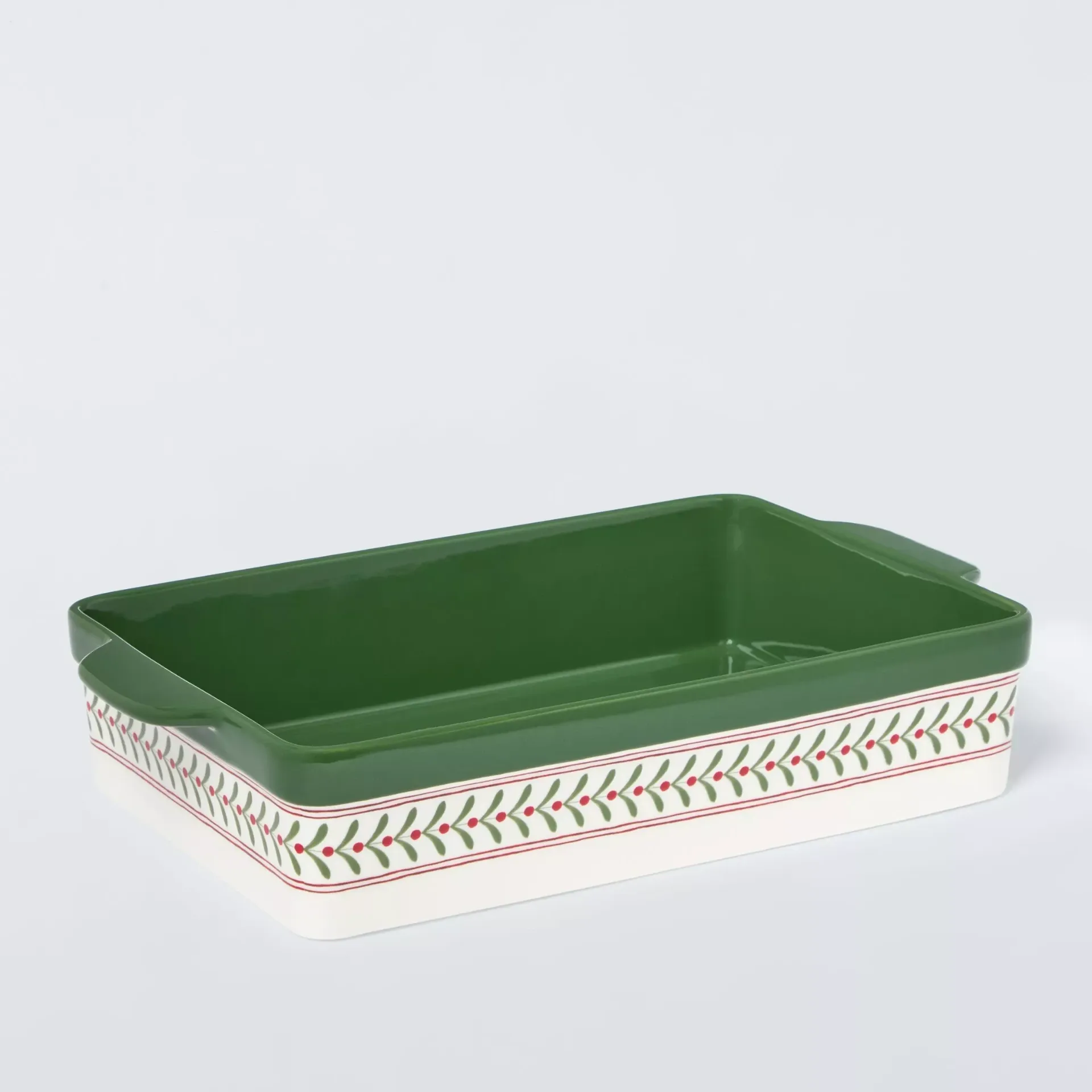 John Lewis Christmas Foliage Fine China Roaster, 30cm, Green