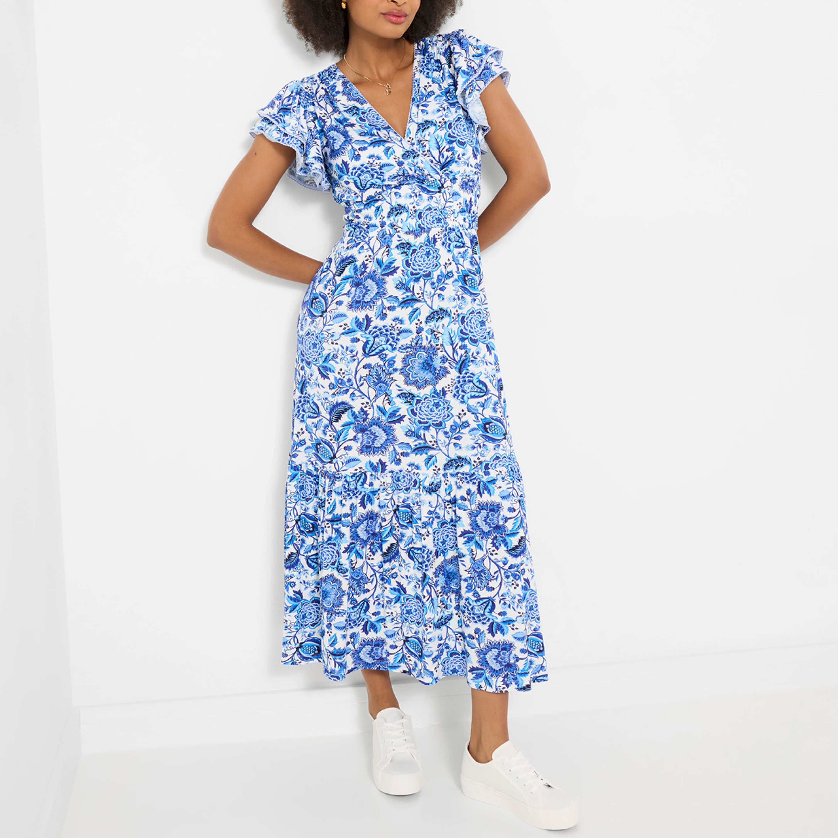 Joe Browns Santorini Floral Jersey Dress - Blue Multi-Coloured - 24