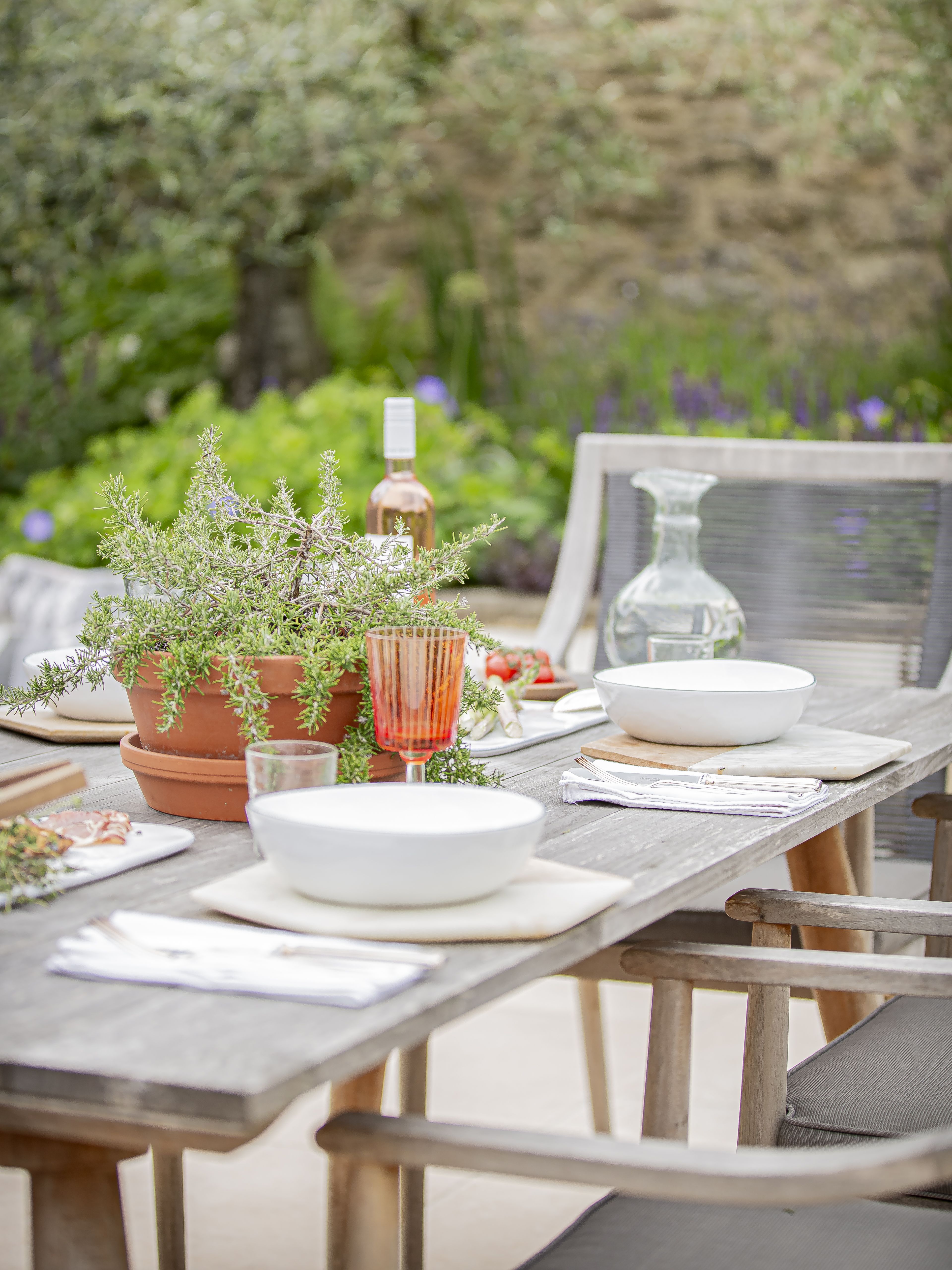 dining table with herbs on top