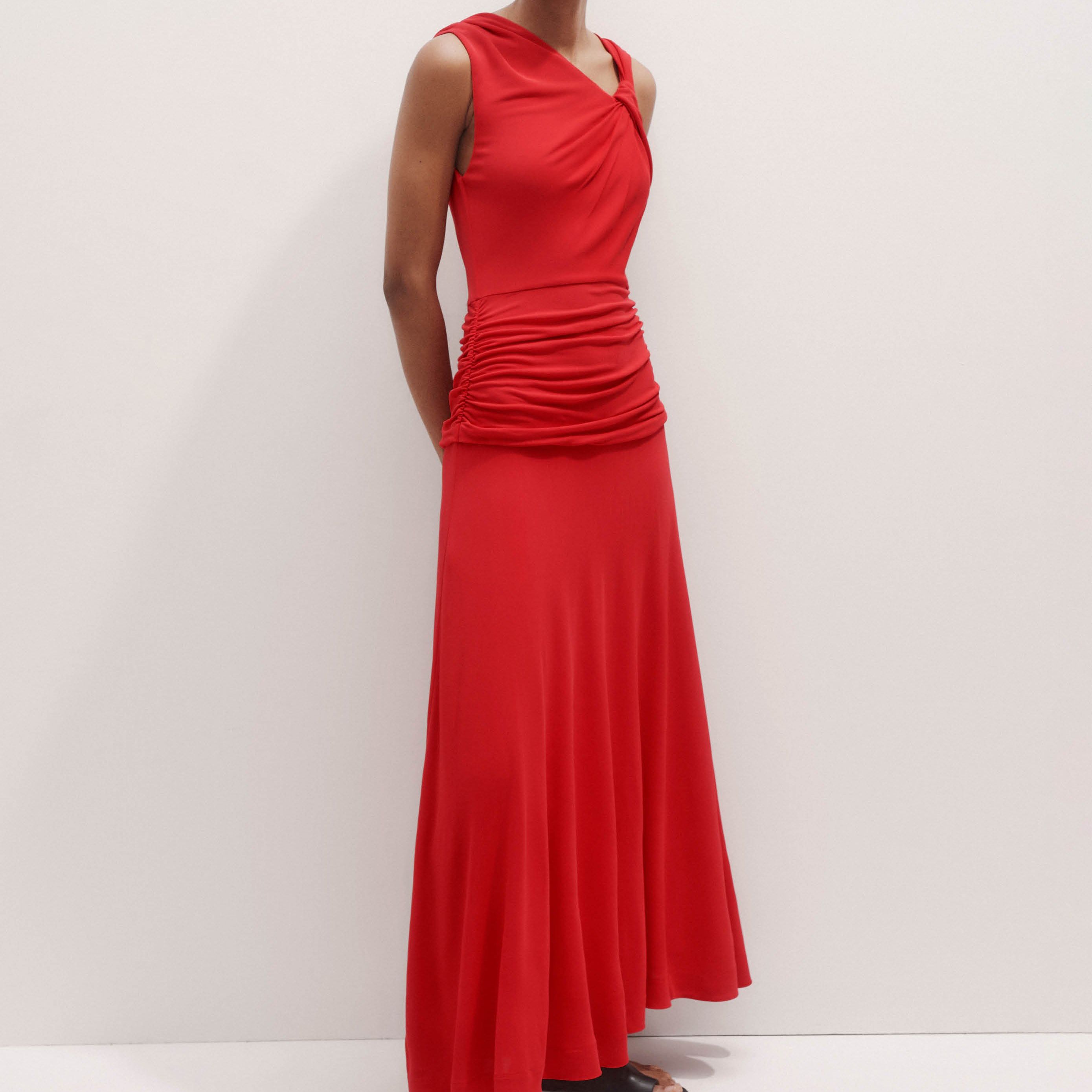 Asymmetric Detail Ruched Maxi Dress