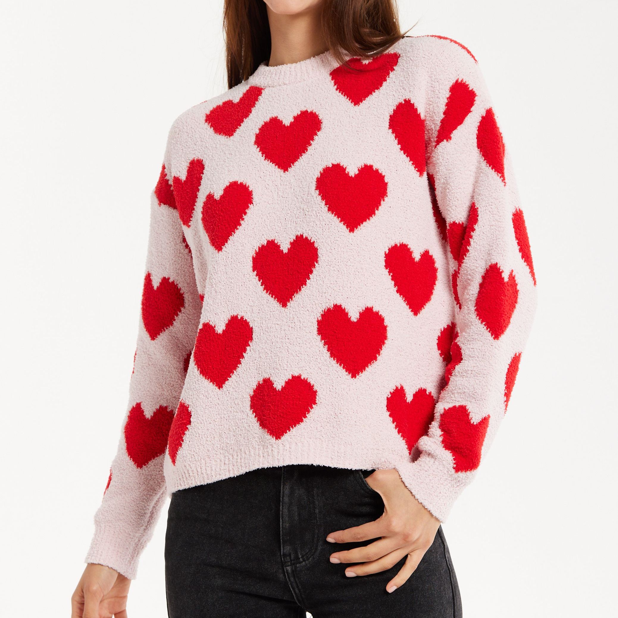 Red Heart-Print Knit Jumper