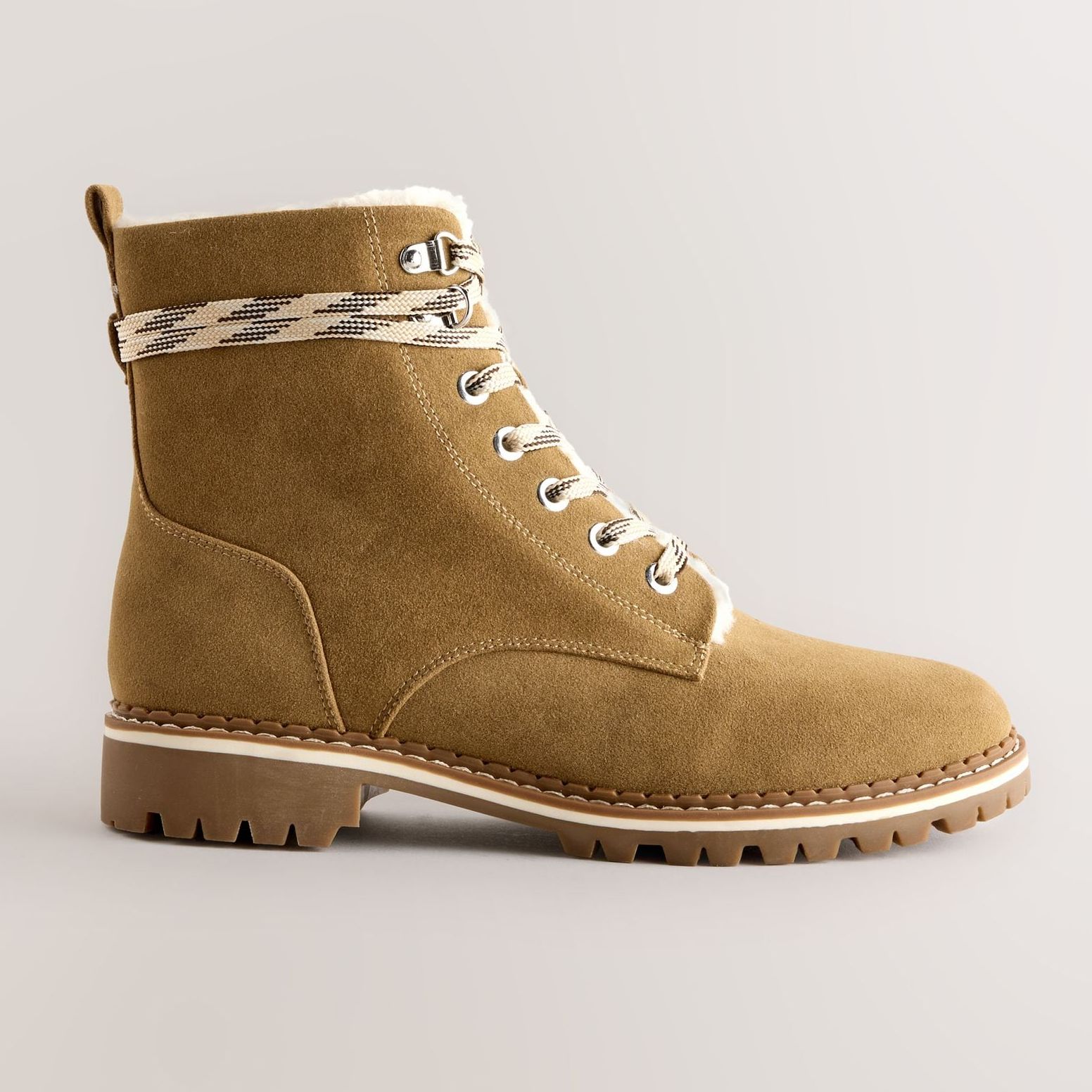 Tan Brown Forever Comfort&amp;reg; Faux Fur Lined Lace-Up Boots