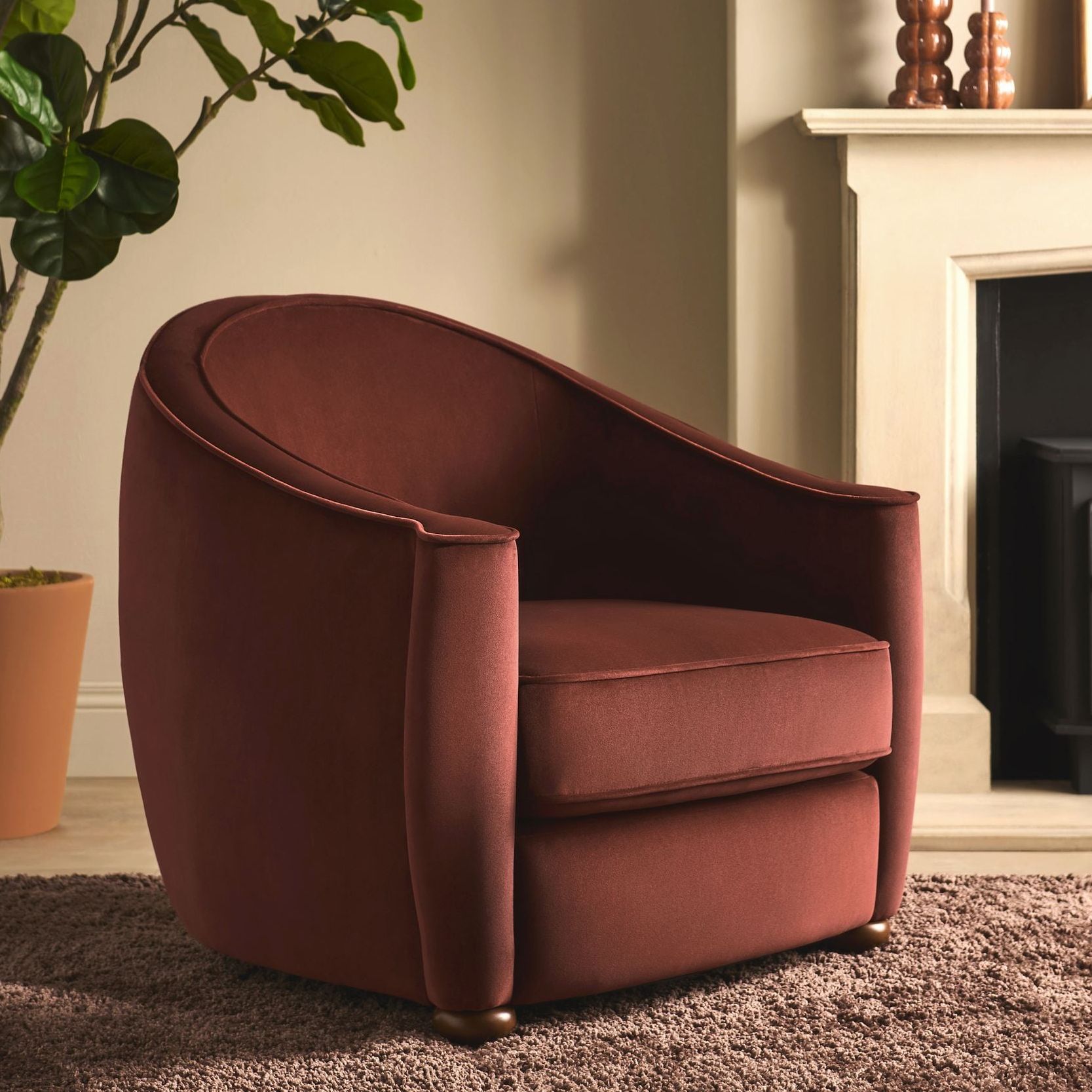 Soft Velvet Chestnut Brown Kingham Accent Chair - Size One