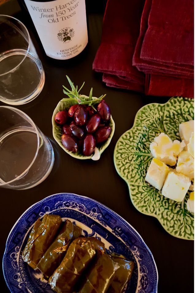 Plates of canapes and finger food with drinks