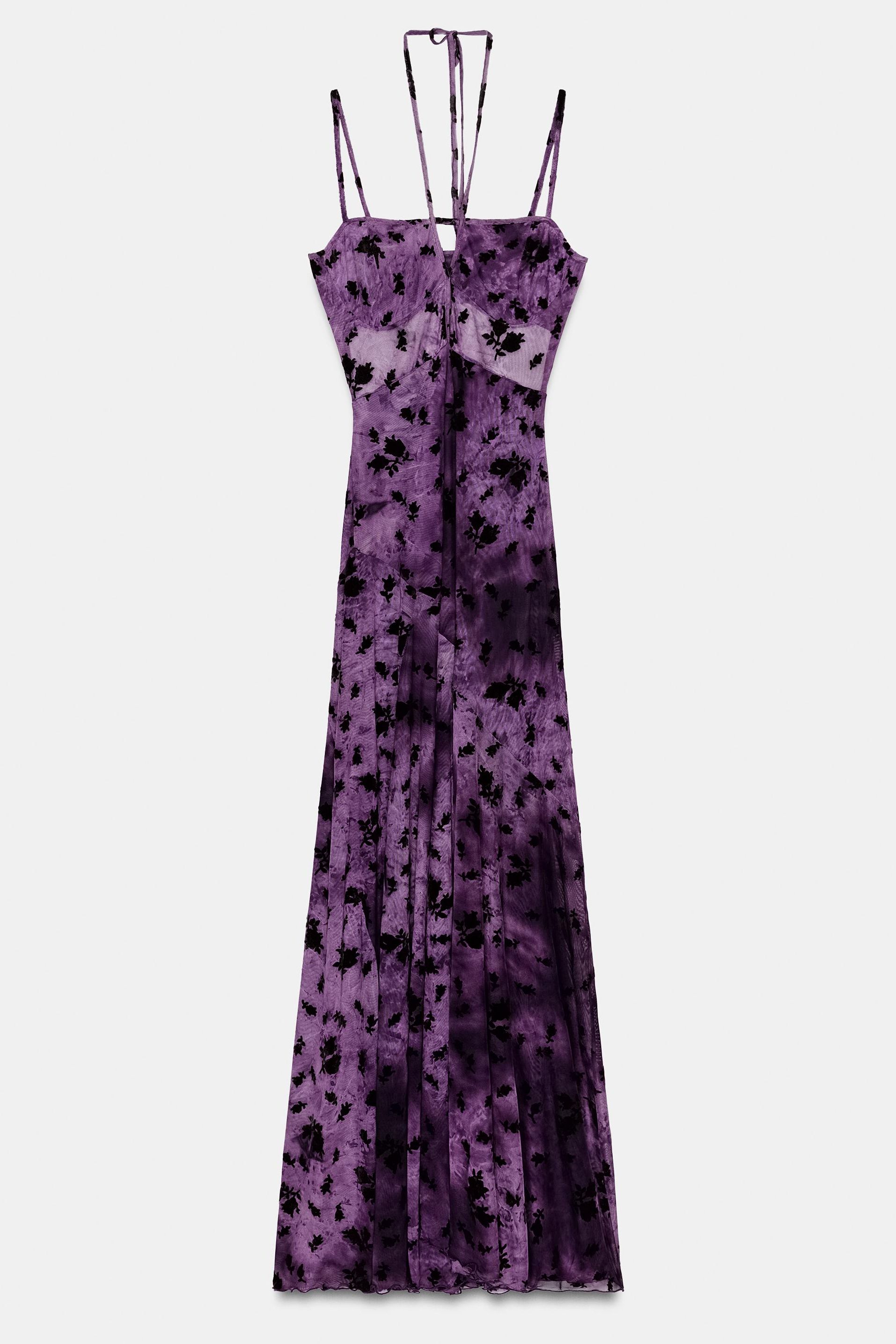 Long Flocked Tulle Dress