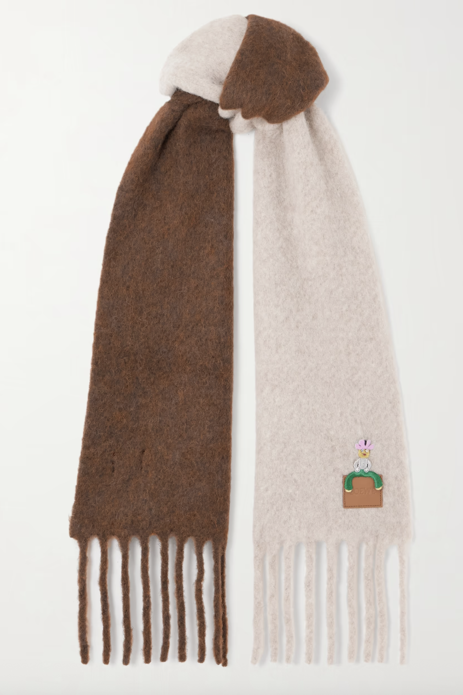 Loewe, Crystal-Embellished Embroidered Appliqu&amp;eacute;d Fringed Alpaca-Blend Scarf