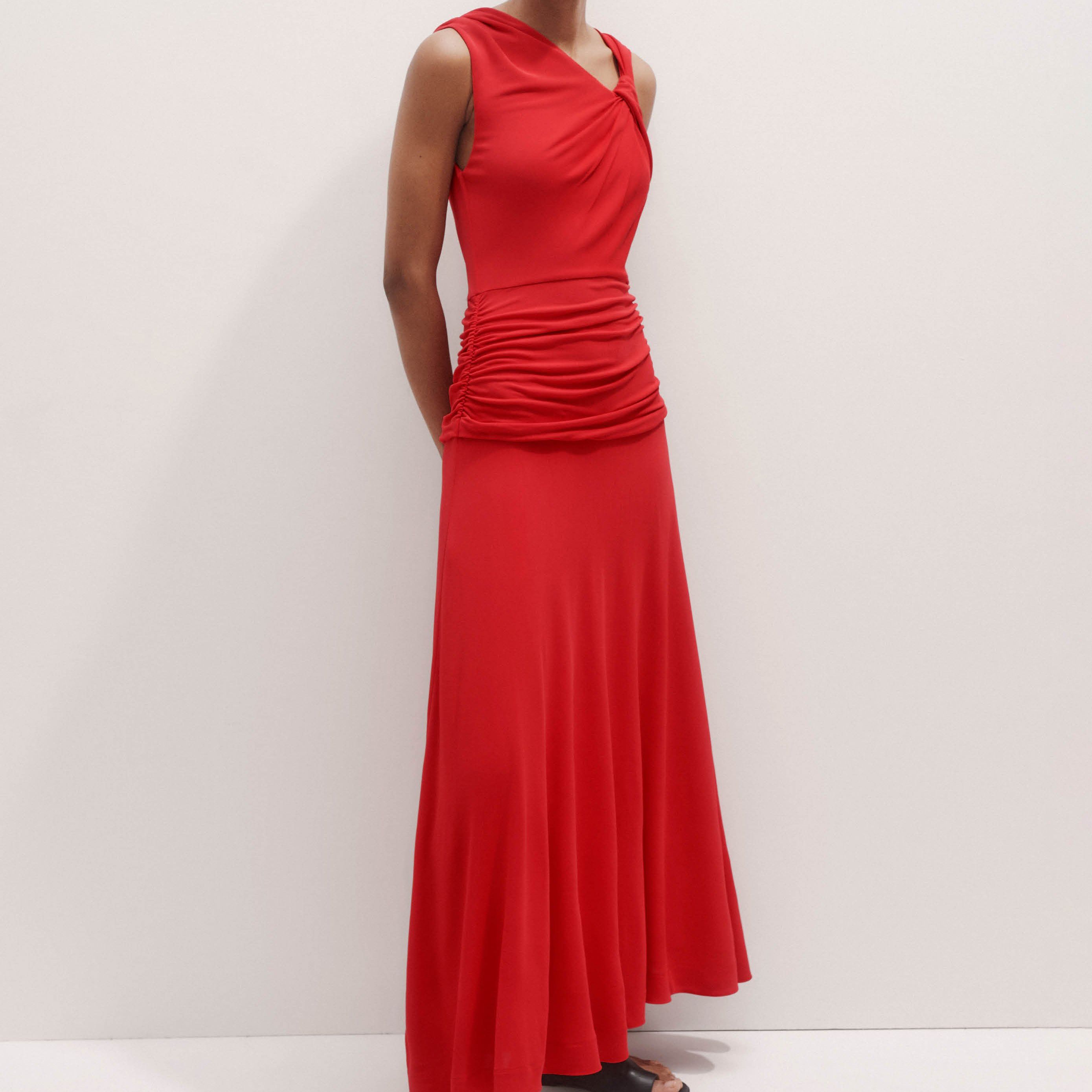 Asymmetric Detail Ruched Maxi Dress
