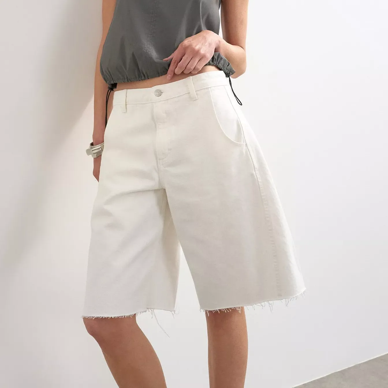 Topshop High Rise Barrel Leg Denim Jorts, White