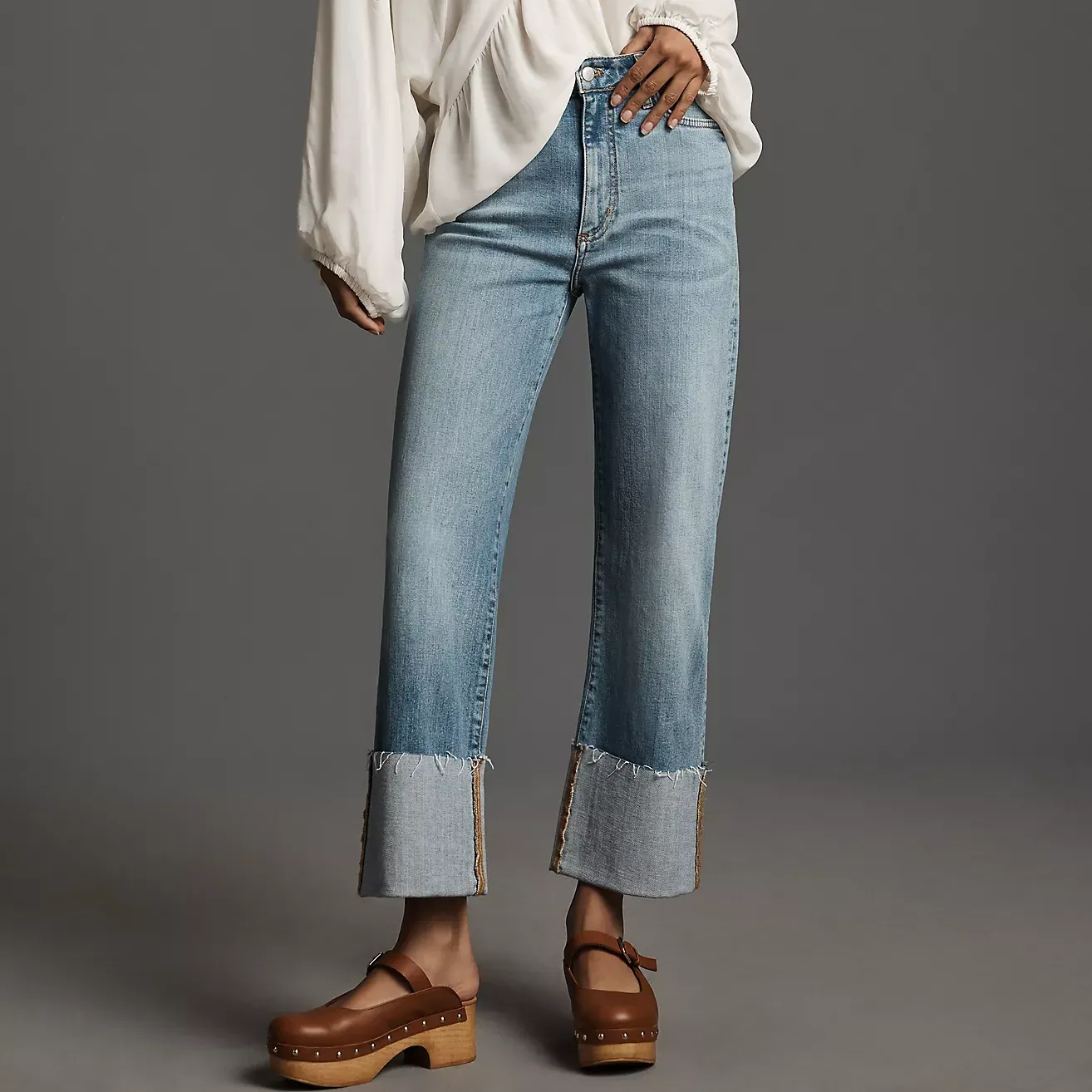 The Scotty Cuffed High-Rise Straight-Leg Jeans by Pilcro