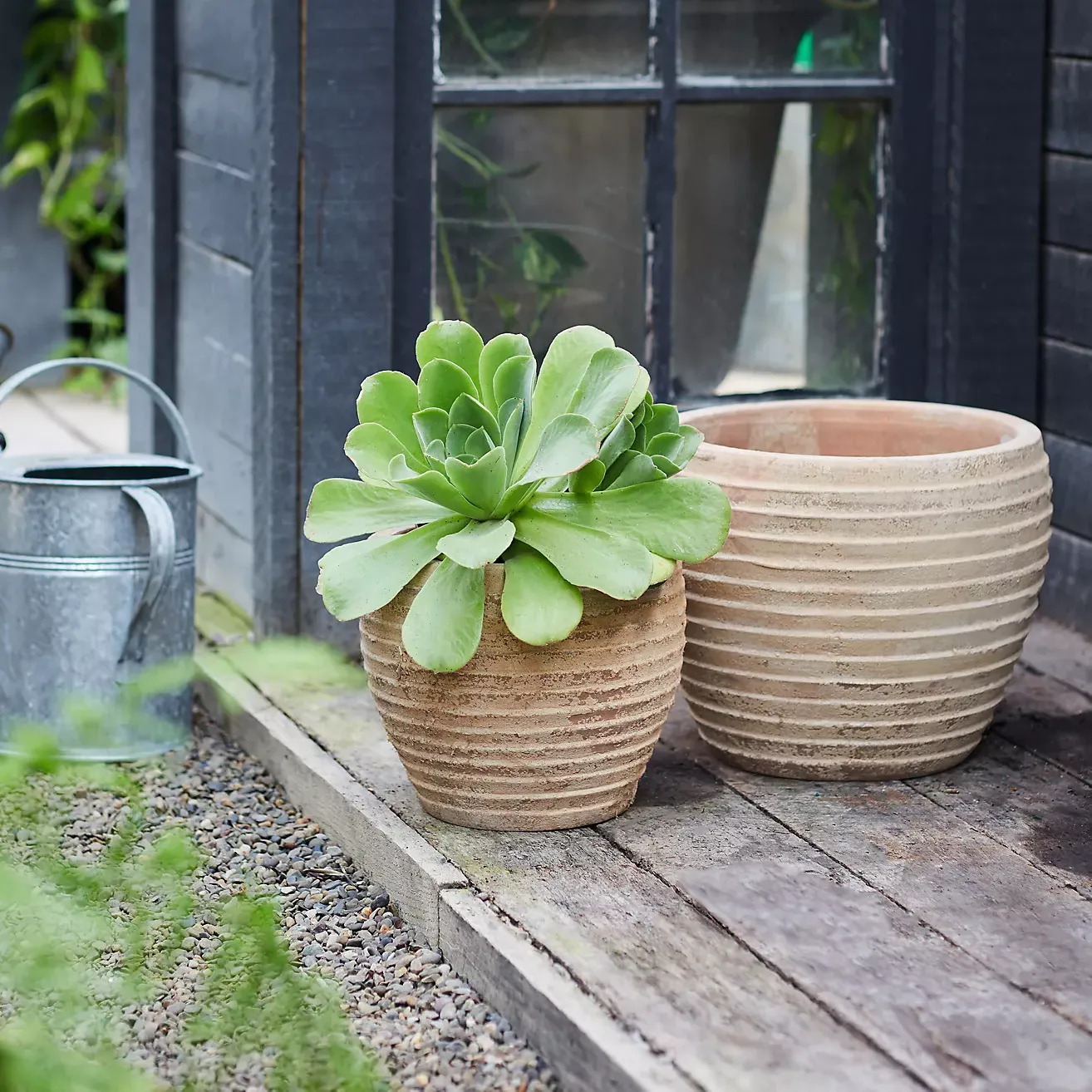 Antiqued Ring Ceramic Jar Planter