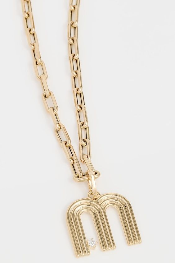 Adina Reyter Groovy Diamond Initial Hinged Charm Gold Necklace