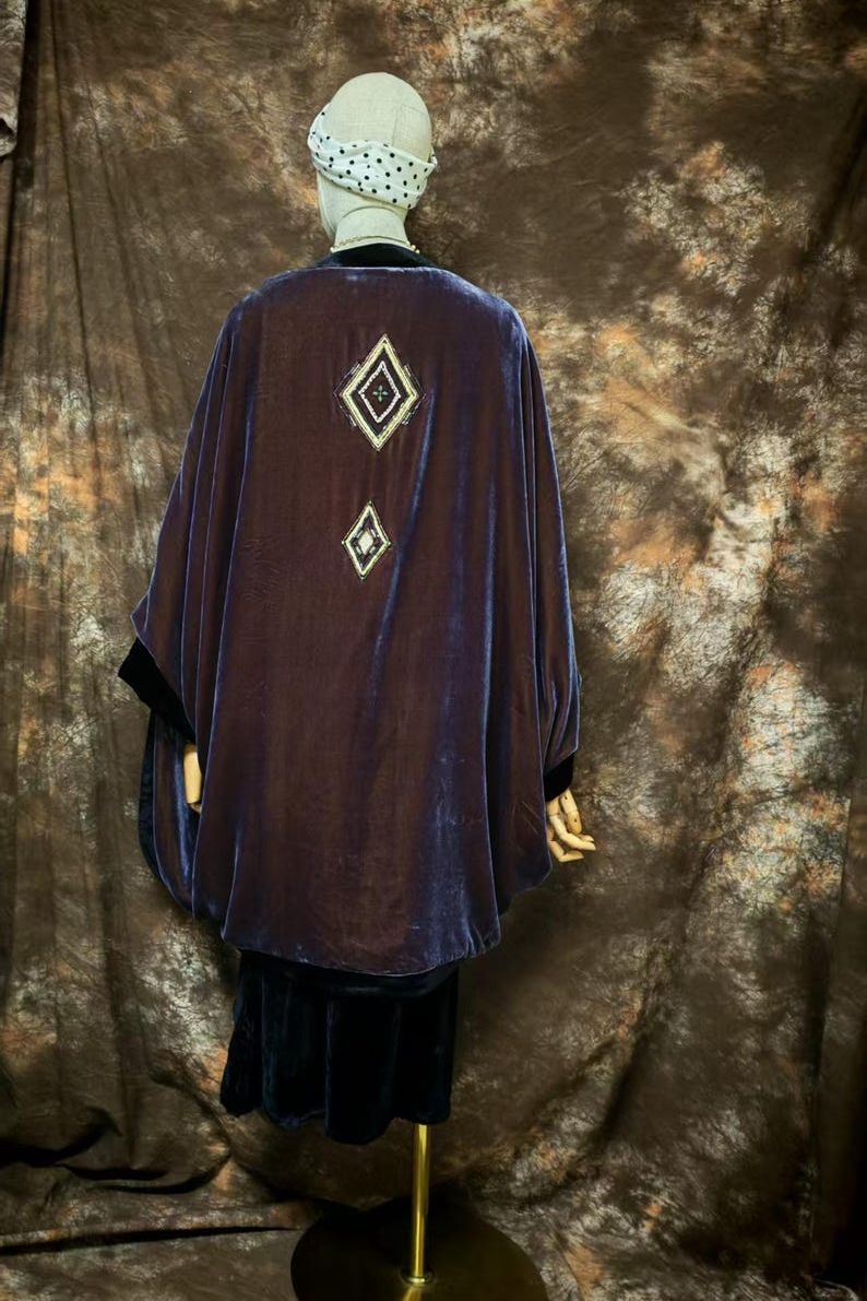 1920s Style Art Deco Hand Beaded Silk Velvet Cocoon Coat, Gatsby Party