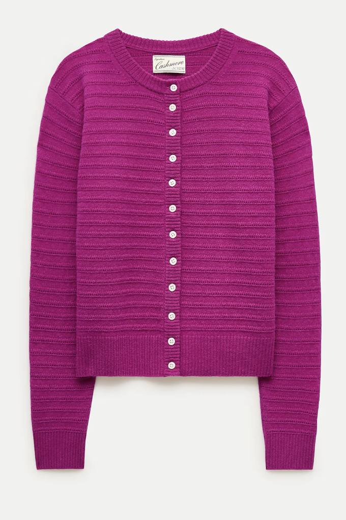 J.Crew, Perfect Cashmere Cardigan in Pointelle-Stitch