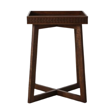 dark wood side table with cross shaped base