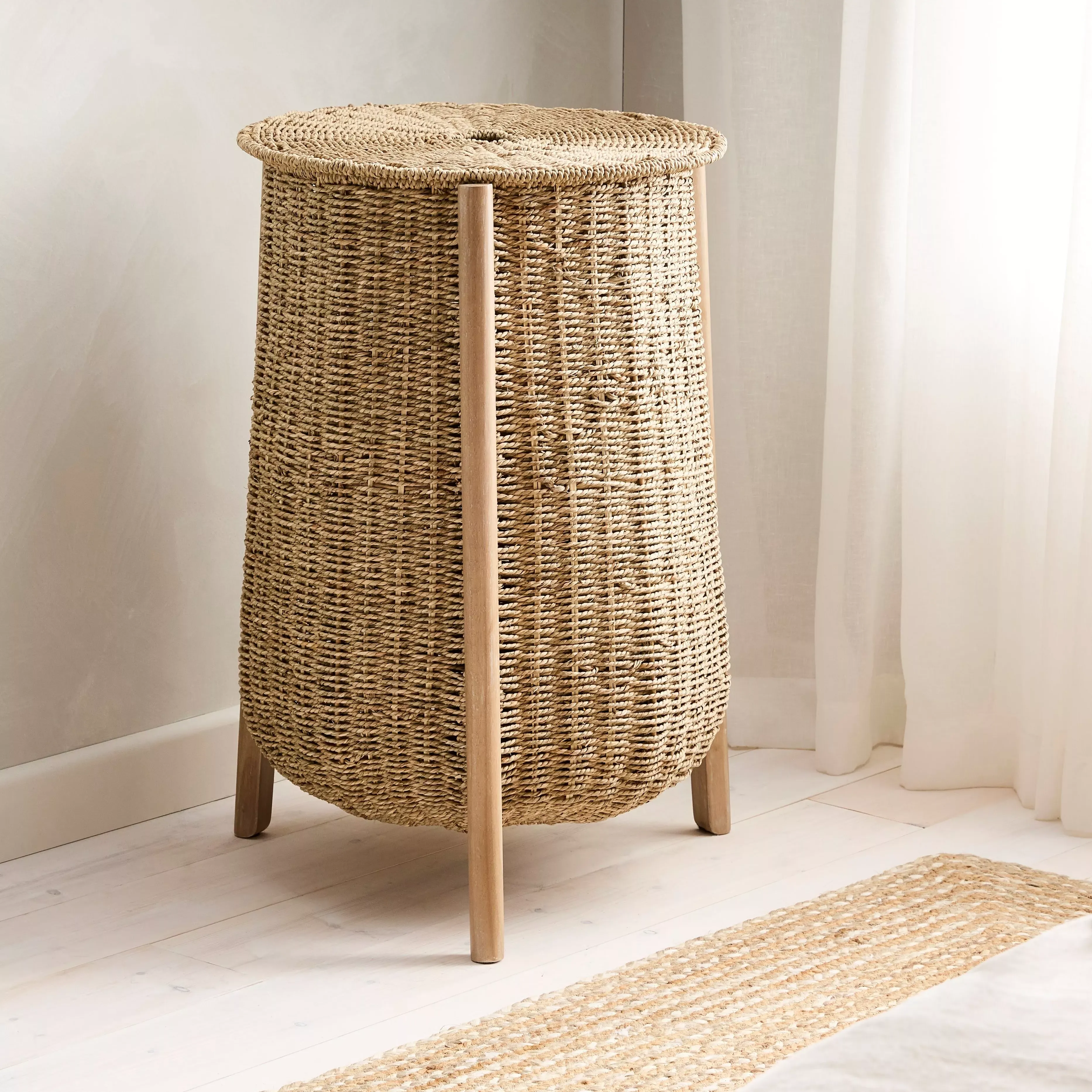 John Lewis Woven Seagrass and Wood Laundry Basket, Natural